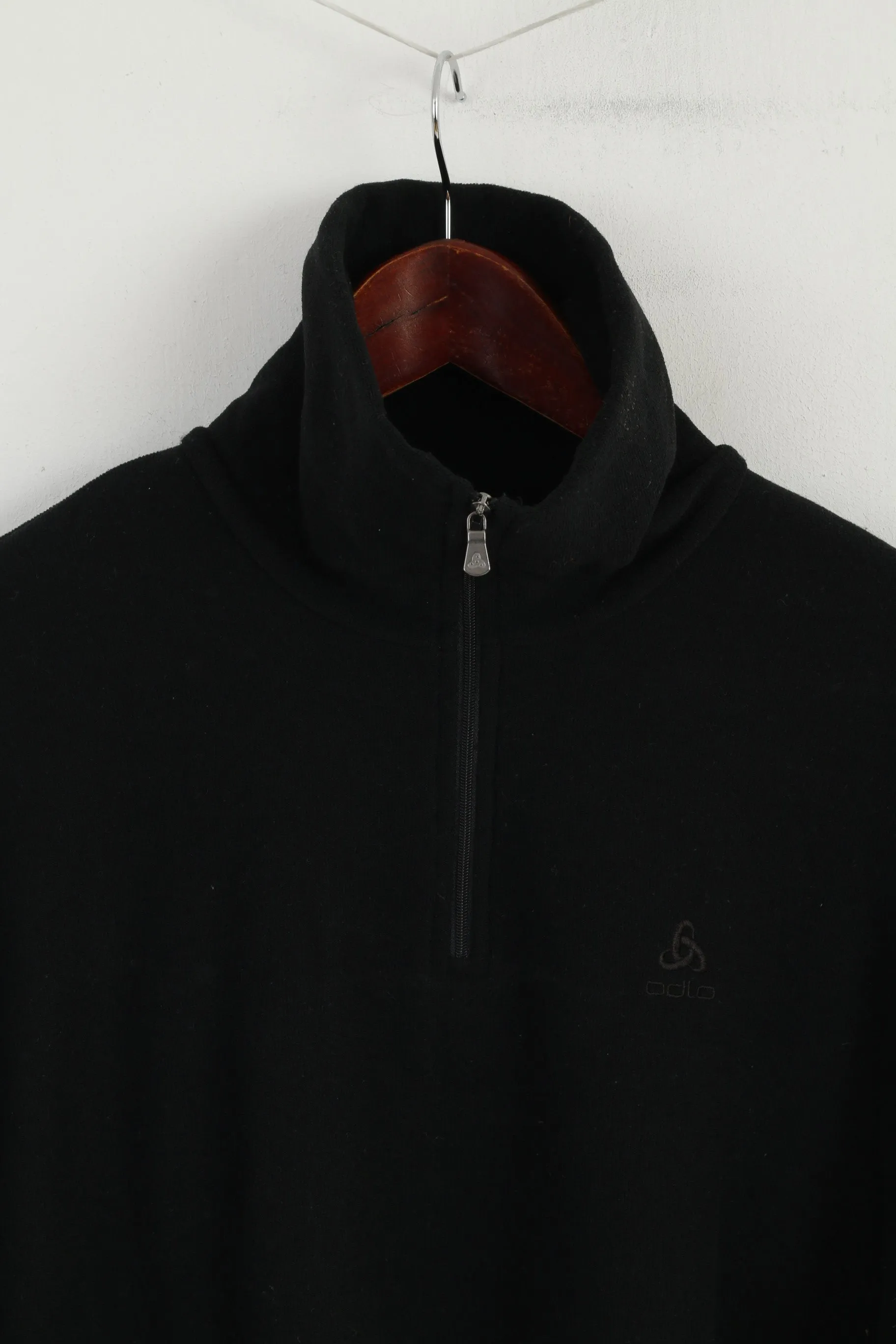 ODLO Men XL Fleece Top Black Stretch Zip Neck Long Sleeve Activewear Top