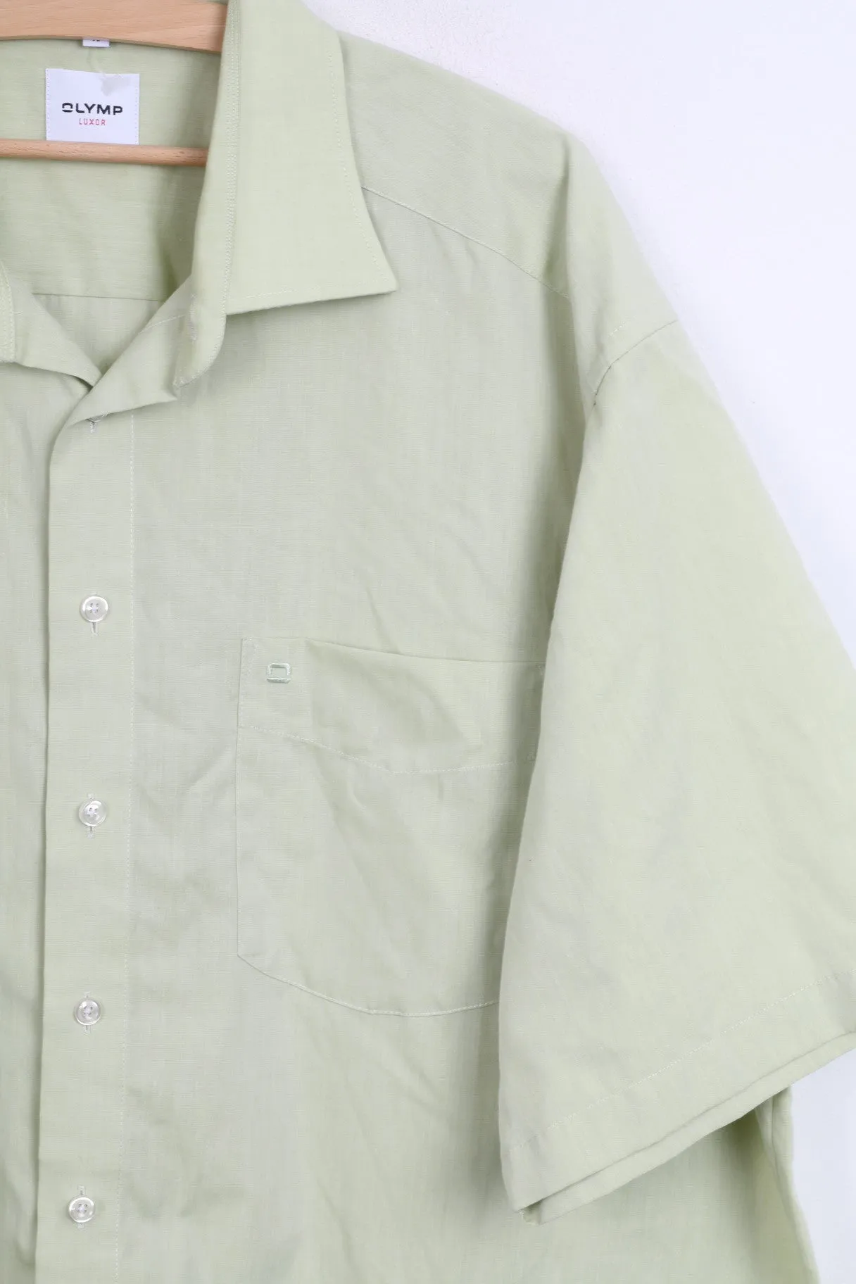 OLYMP Luxor Mens XXL Casual Shirt Green Short Sleeve Standard Collar 45