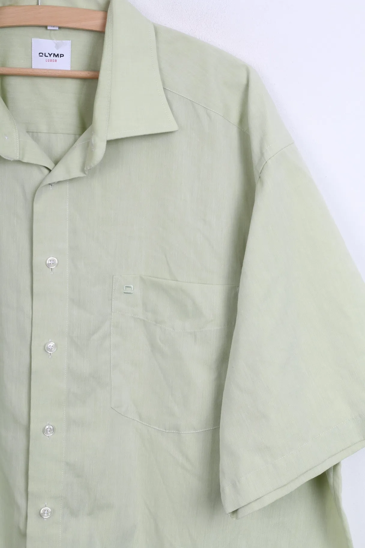 OLYMP Luxor Mens XXL Casual Shirt Green Short Sleeve Standard Collar 45