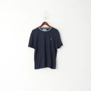 Original Penguin Mens L Shirt Navy Cotton Logo Stretch Plain Crew Neck Top