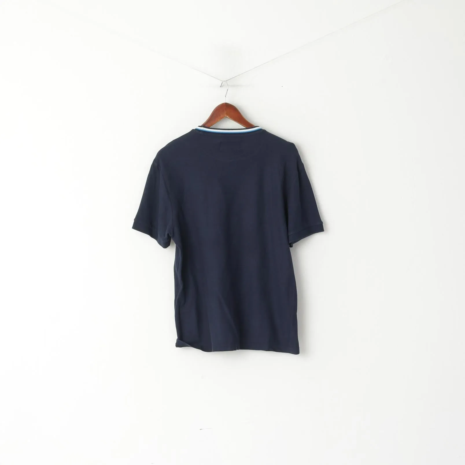 Original Penguin Mens L Shirt Navy Cotton Logo Stretch Plain Crew Neck Top