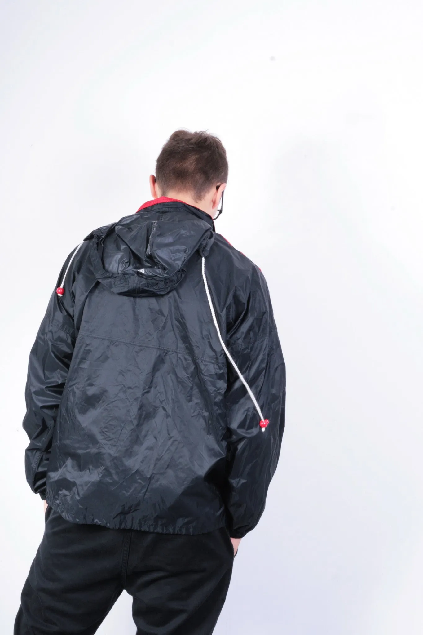 Outdoor Vallen Mens L Jacket Black Nylon Waterproof Hood Vintage 90s