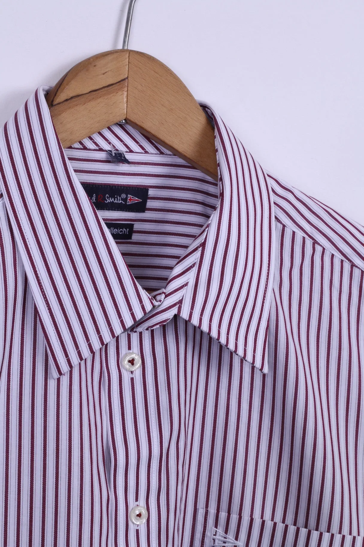 Paul R. Smith Mens 44 XL Casual Shirt Cotton Burgundy Striped Detailed Buttons