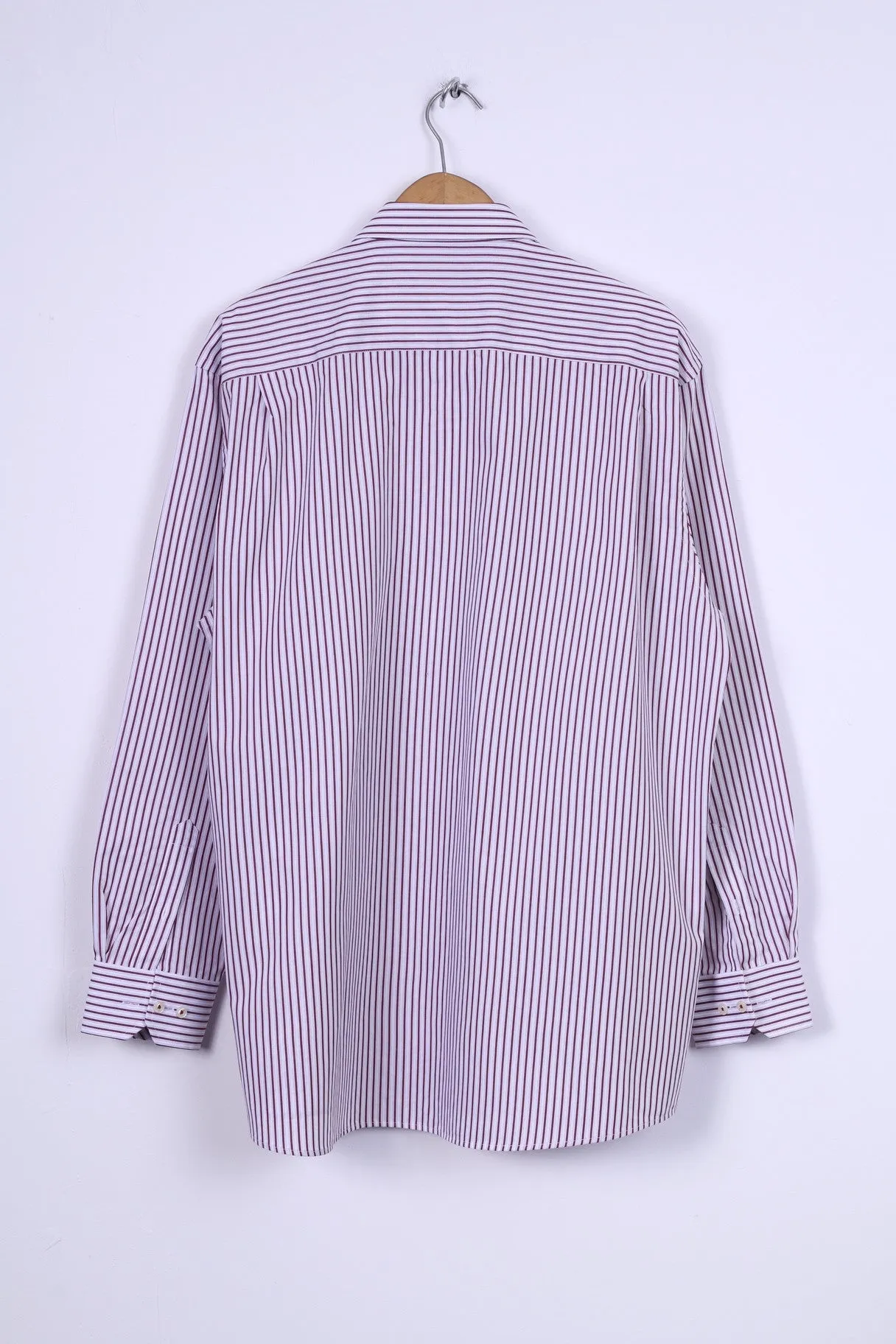 Paul R. Smith Mens 44 XL Casual Shirt Cotton Burgundy Striped Detailed Buttons
