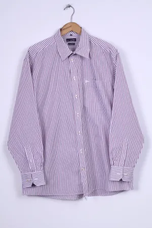 Paul R. Smith Mens 44 XL Casual Shirt Cotton Burgundy Striped Detailed Buttons