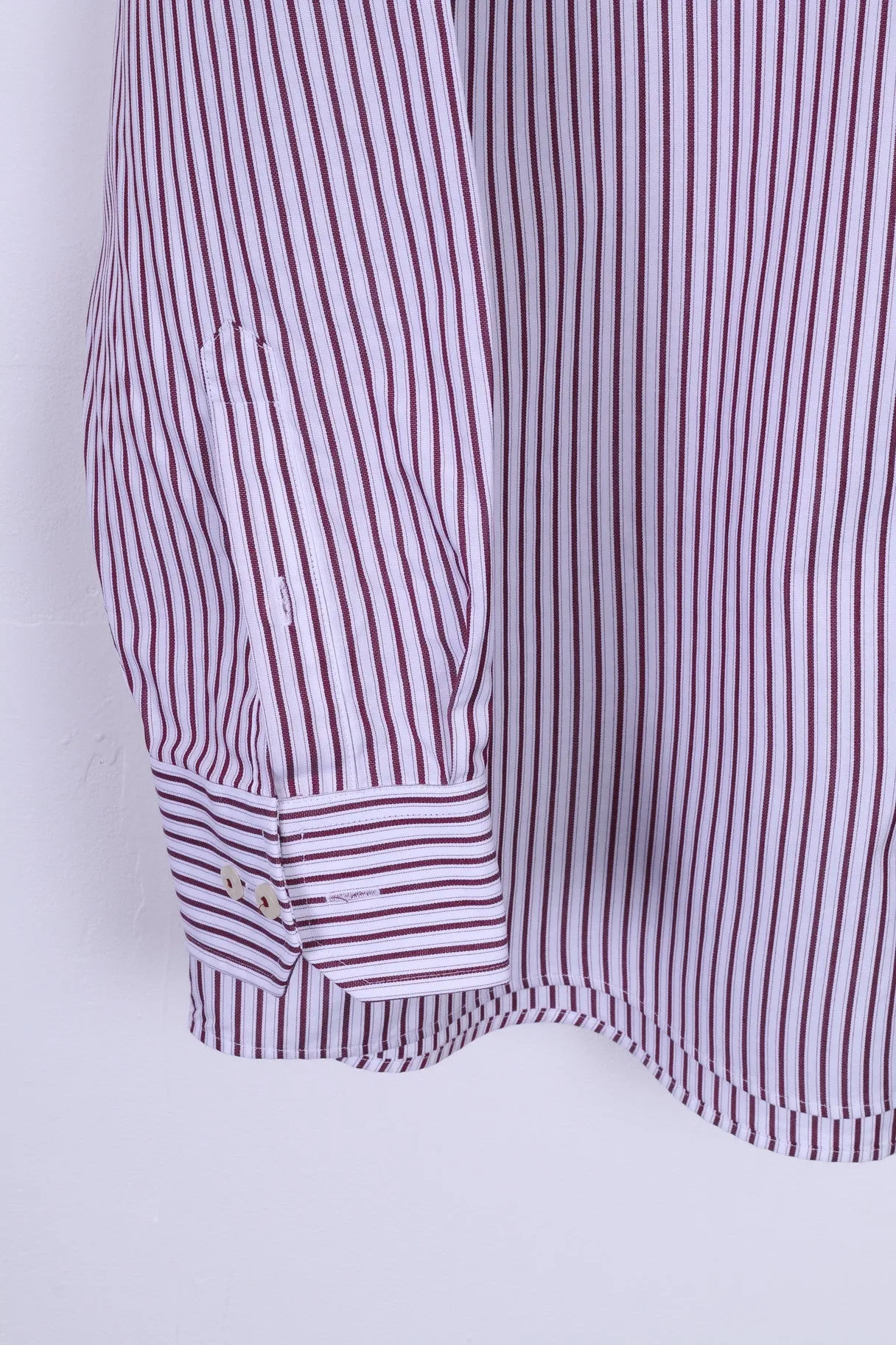 Paul R. Smith Mens 44 XL Casual Shirt Cotton Burgundy Striped Detailed Buttons