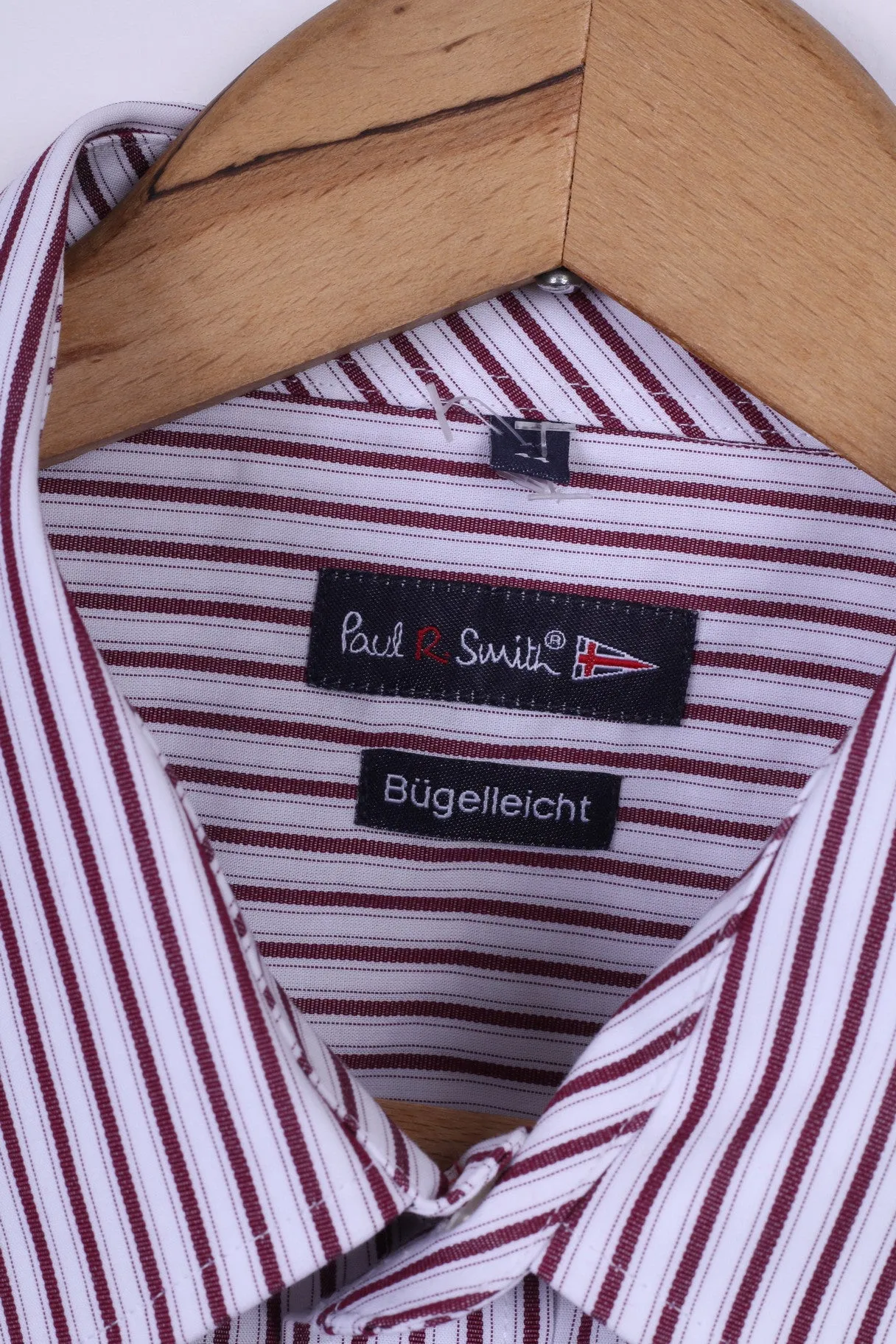 Paul R. Smith Mens 44 XL Casual Shirt Cotton Burgundy Striped Detailed Buttons