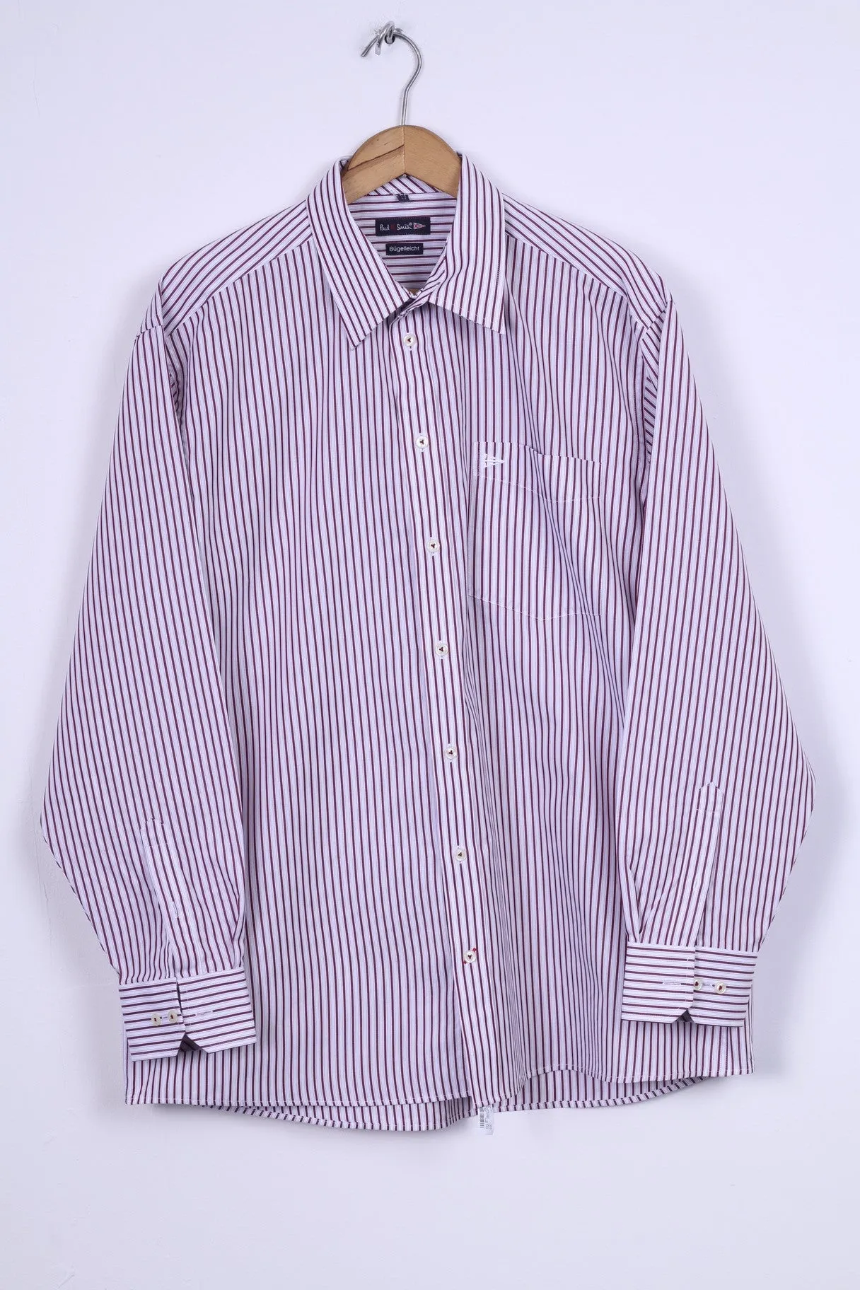 Paul R. Smith Mens 44 XL Casual Shirt Cotton Burgundy Striped Detailed Buttons