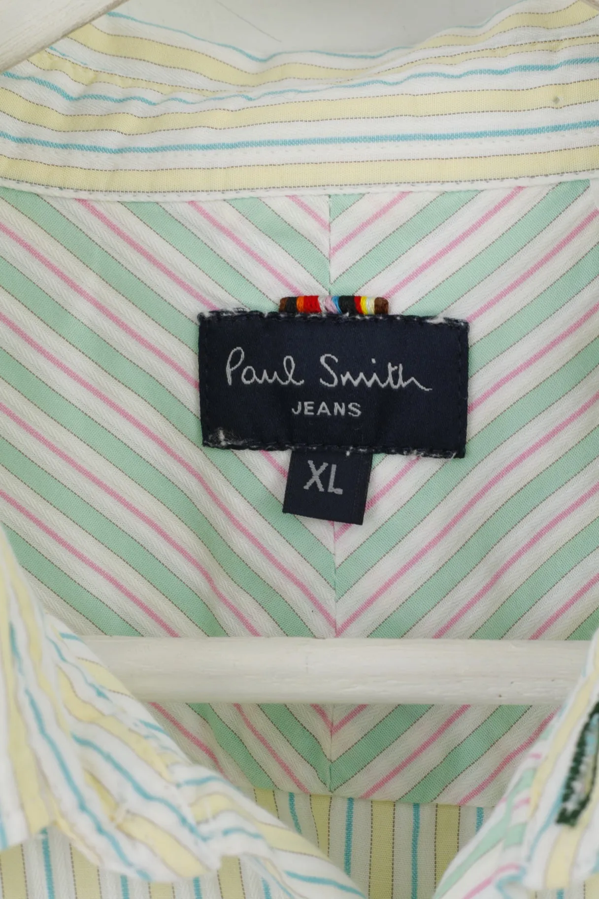 Paul Smith Jeans Mens XL (L) Casual Shirt Yellow Green Striped Cotton Top