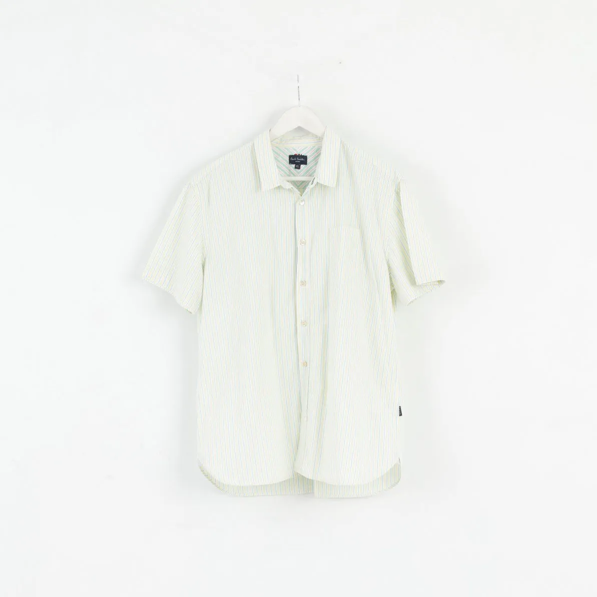 Paul Smith Jeans Mens XL (L) Casual Shirt Yellow Green Striped Cotton Top