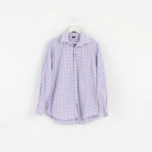 Paul Smith London Mens 16.5 42 XL Casual Shirt Cotton Purple Check Long Sleeve Top
