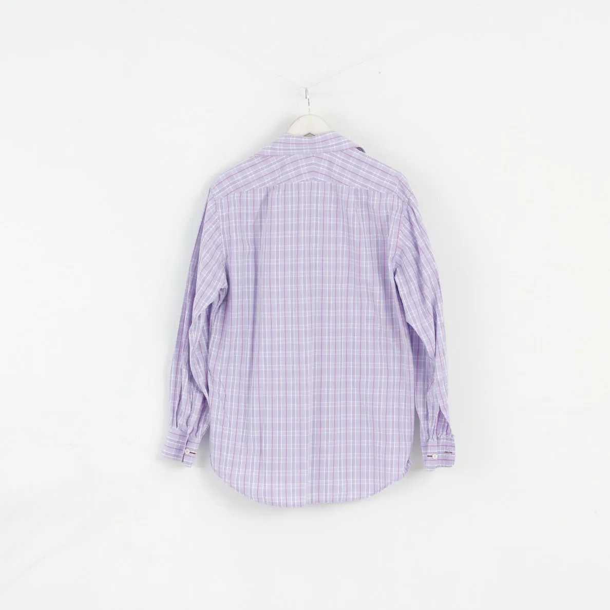 Paul Smith London Mens 16.5 42 XL Casual Shirt Cotton Purple Check Long Sleeve Top