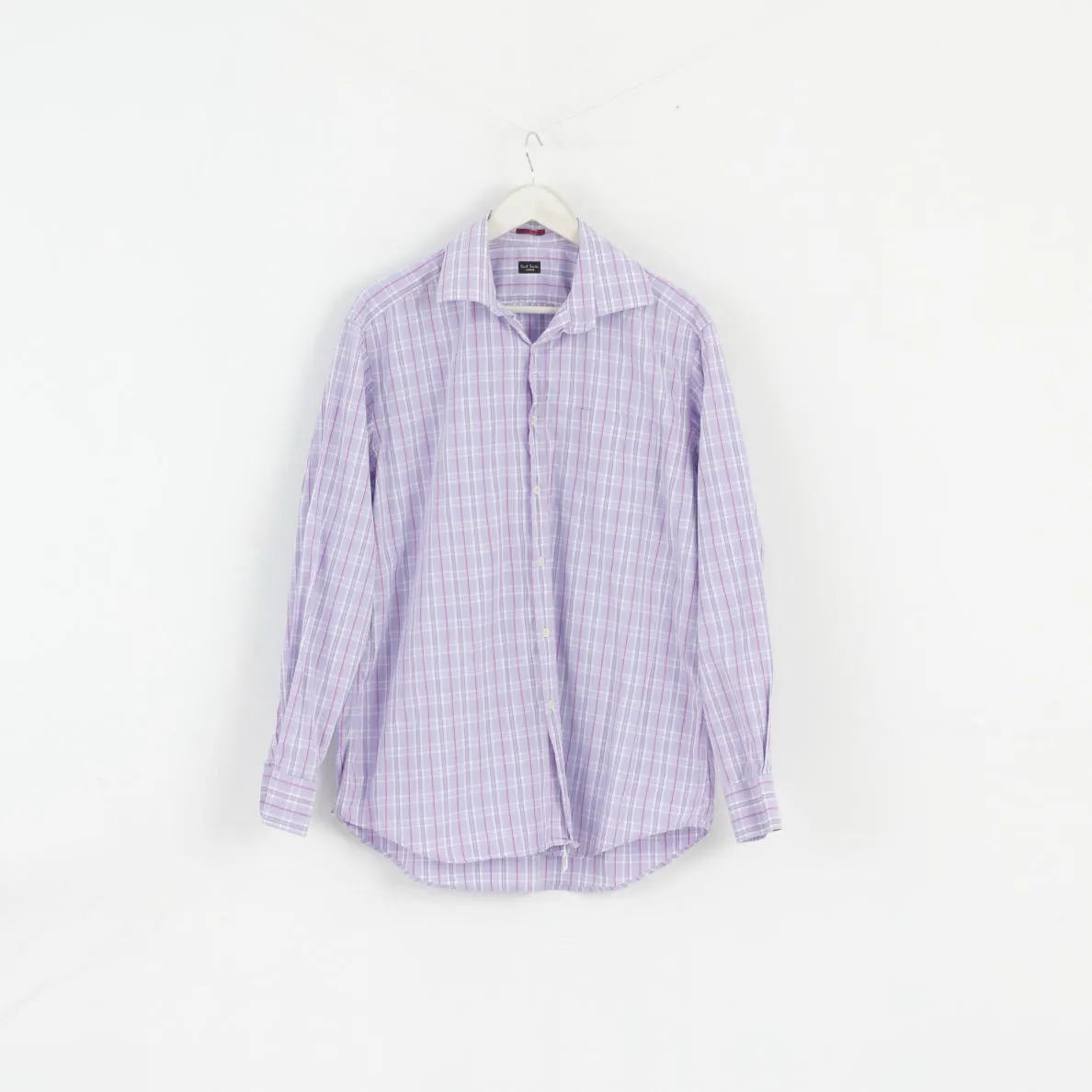 Paul Smith London Mens 16.5 42 XL Casual Shirt Cotton Purple Check Long Sleeve Top
