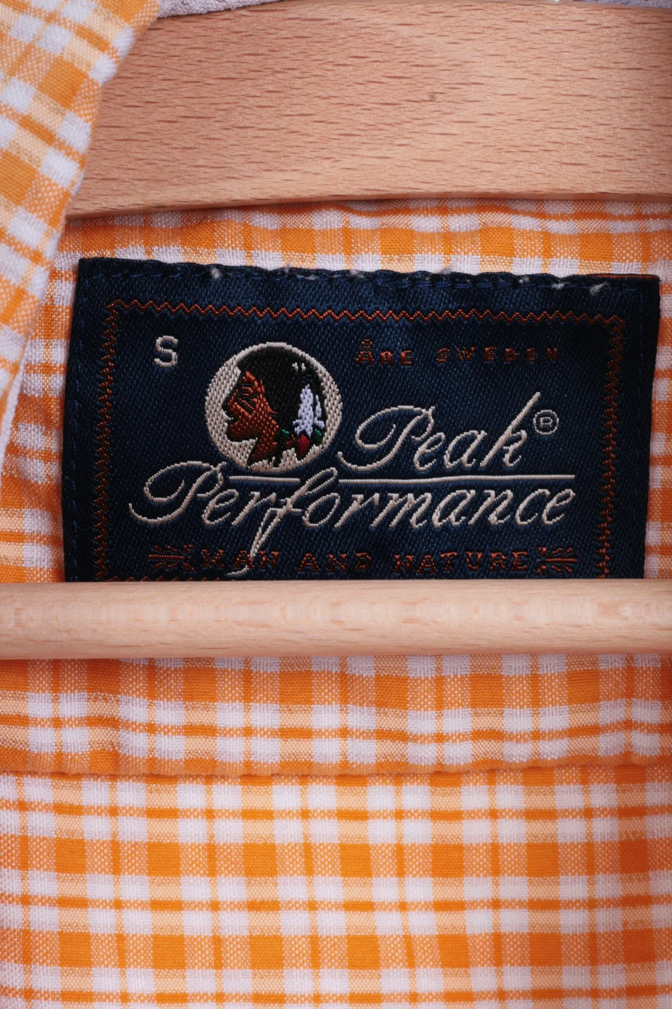 Peak Performance Mens S Outdoor Shirt Check Orange Sweden Short Sleeve