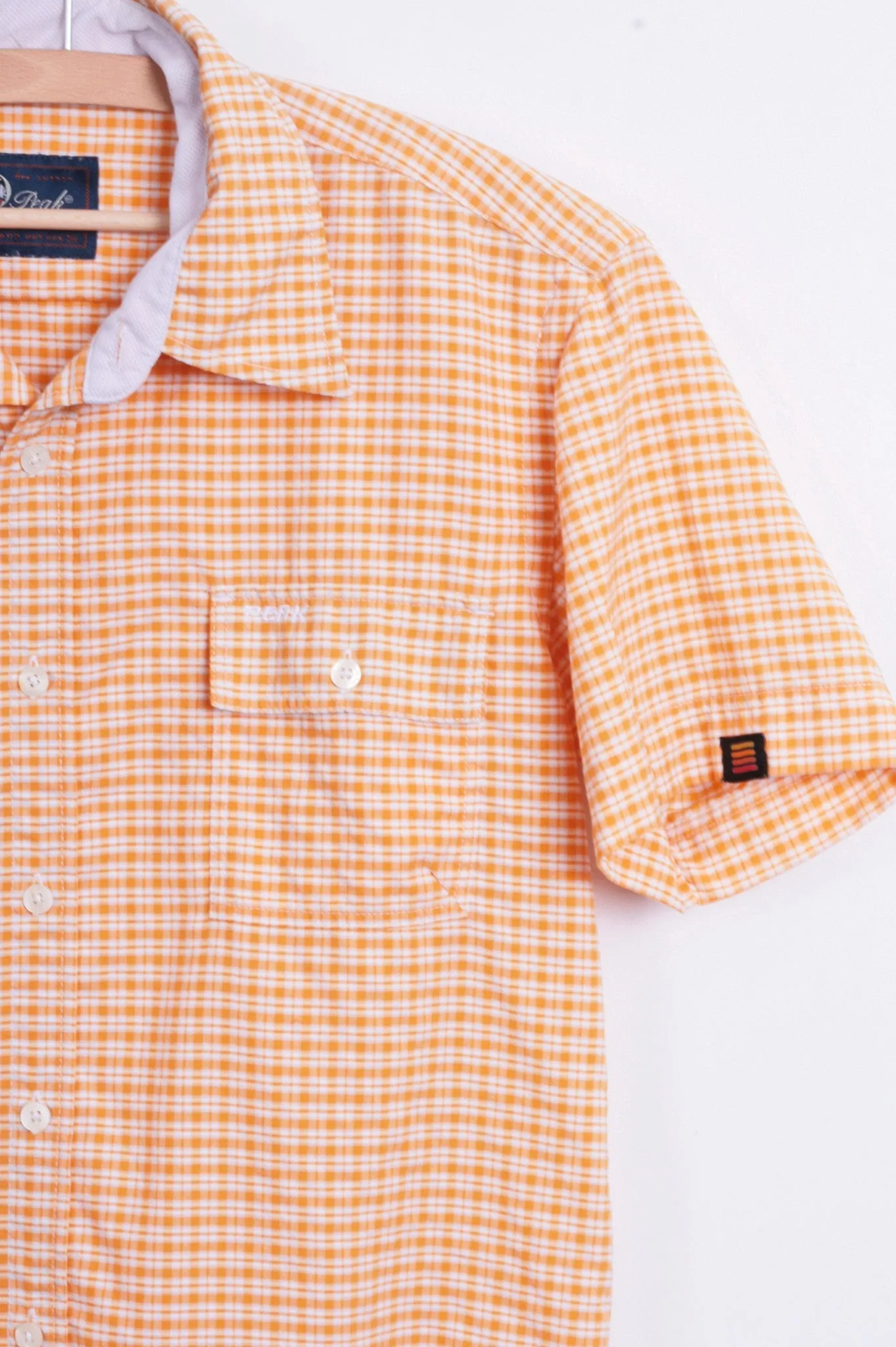 Peak Performance Mens S Outdoor Shirt Check Orange Sweden Short Sleeve