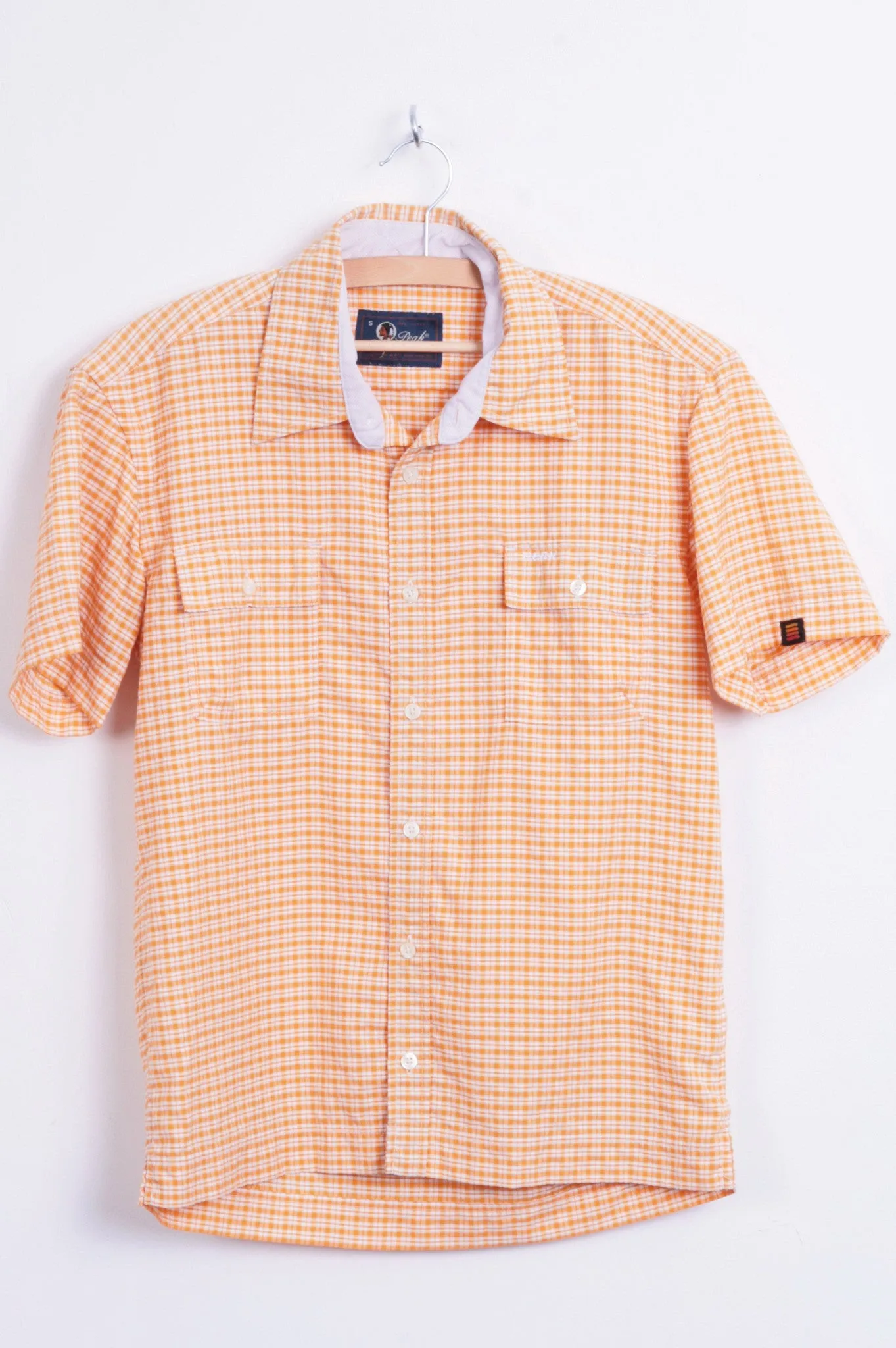 Peak Performance Mens S Outdoor Shirt Check Orange Sweden Short Sleeve