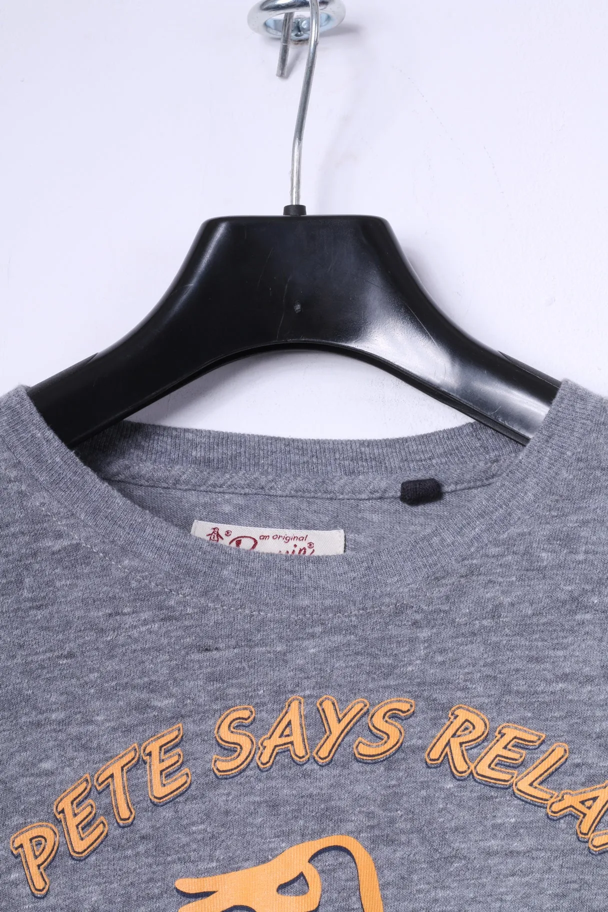 Penguin Mens L T-Shirt Grey Cotton Stretch Crew Neck Graphic Relax