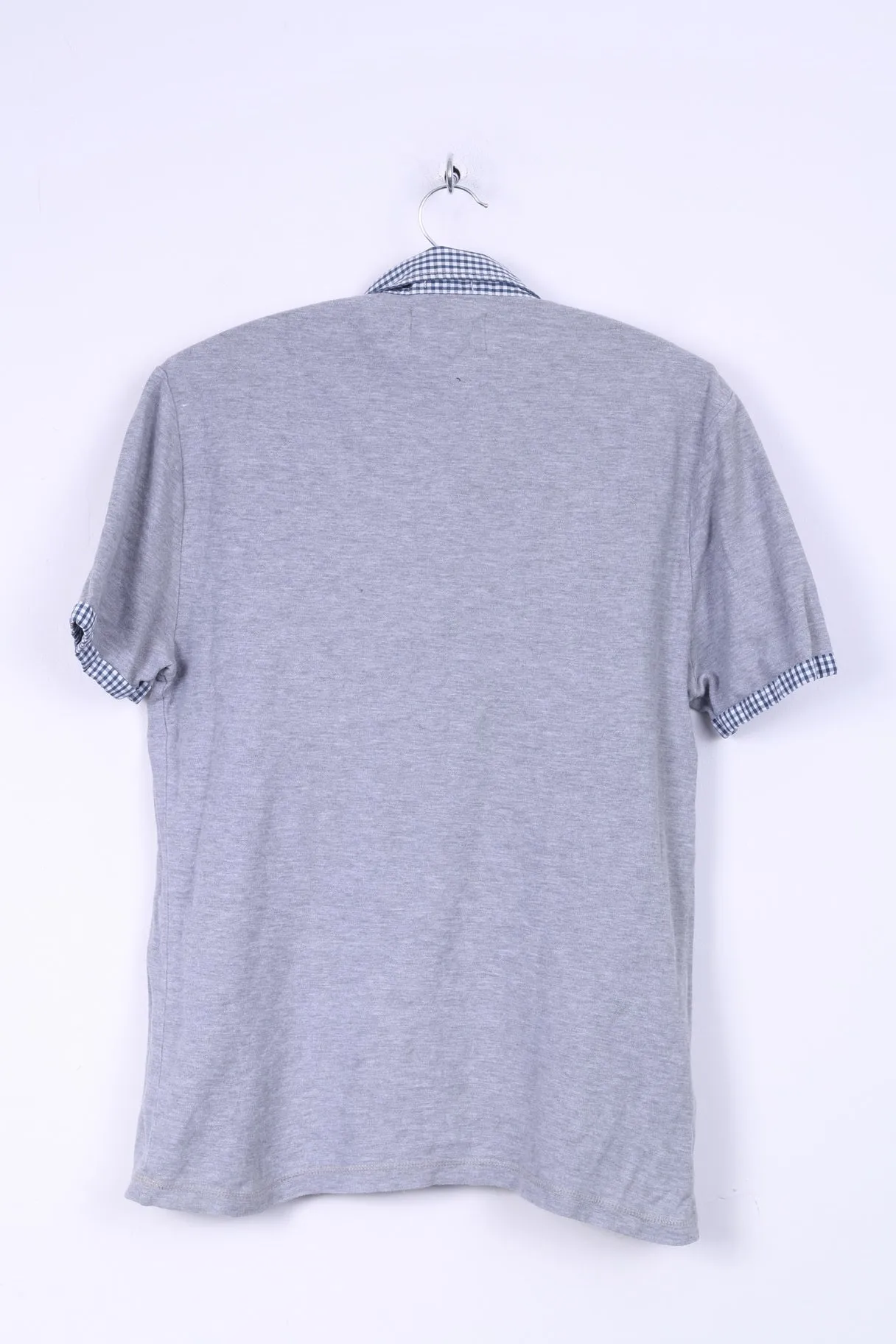 Penguin Mens M Polo Shirt Grey Cotton Checkered Collar Slim Fit