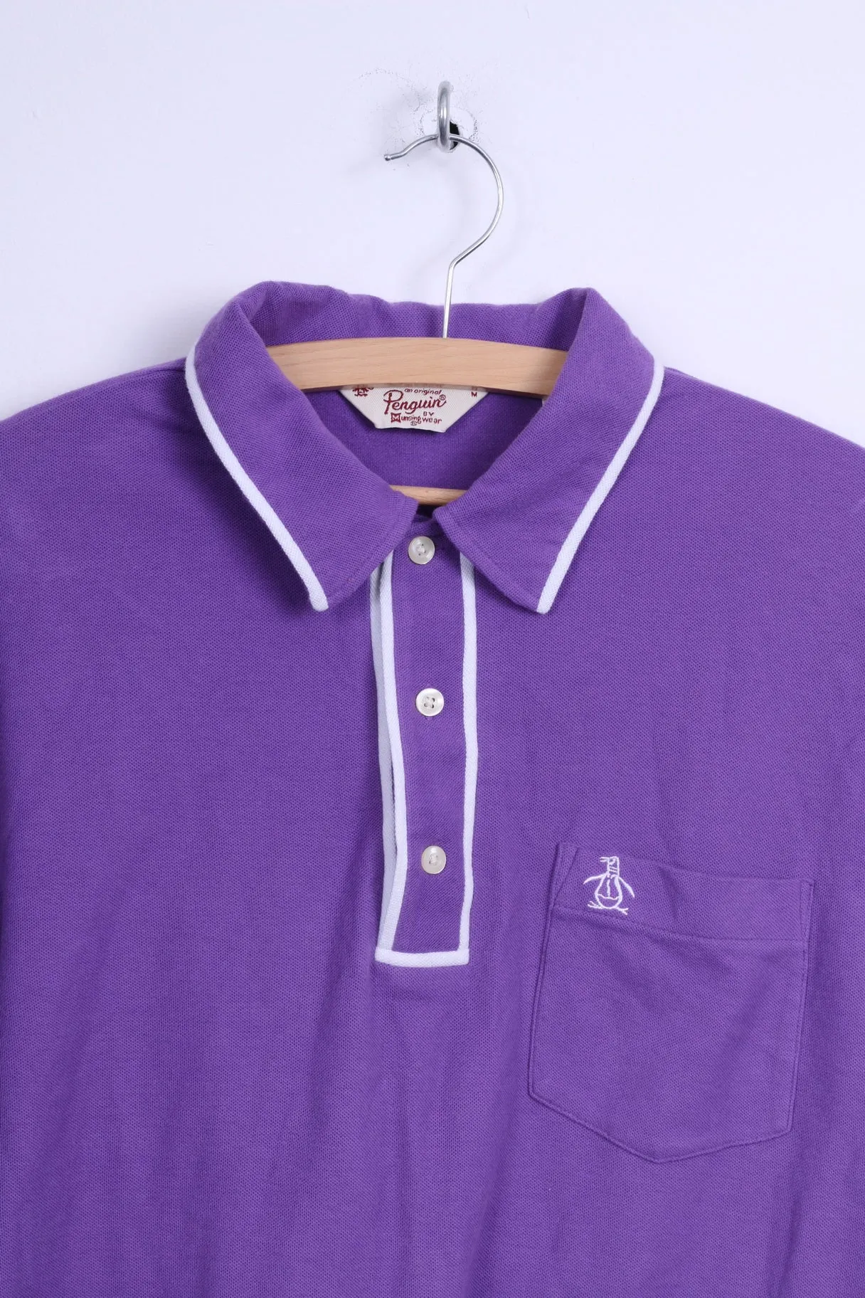 Penguin Mens M Polo Shirt Purple Cotton Slim Fit Stretch Top