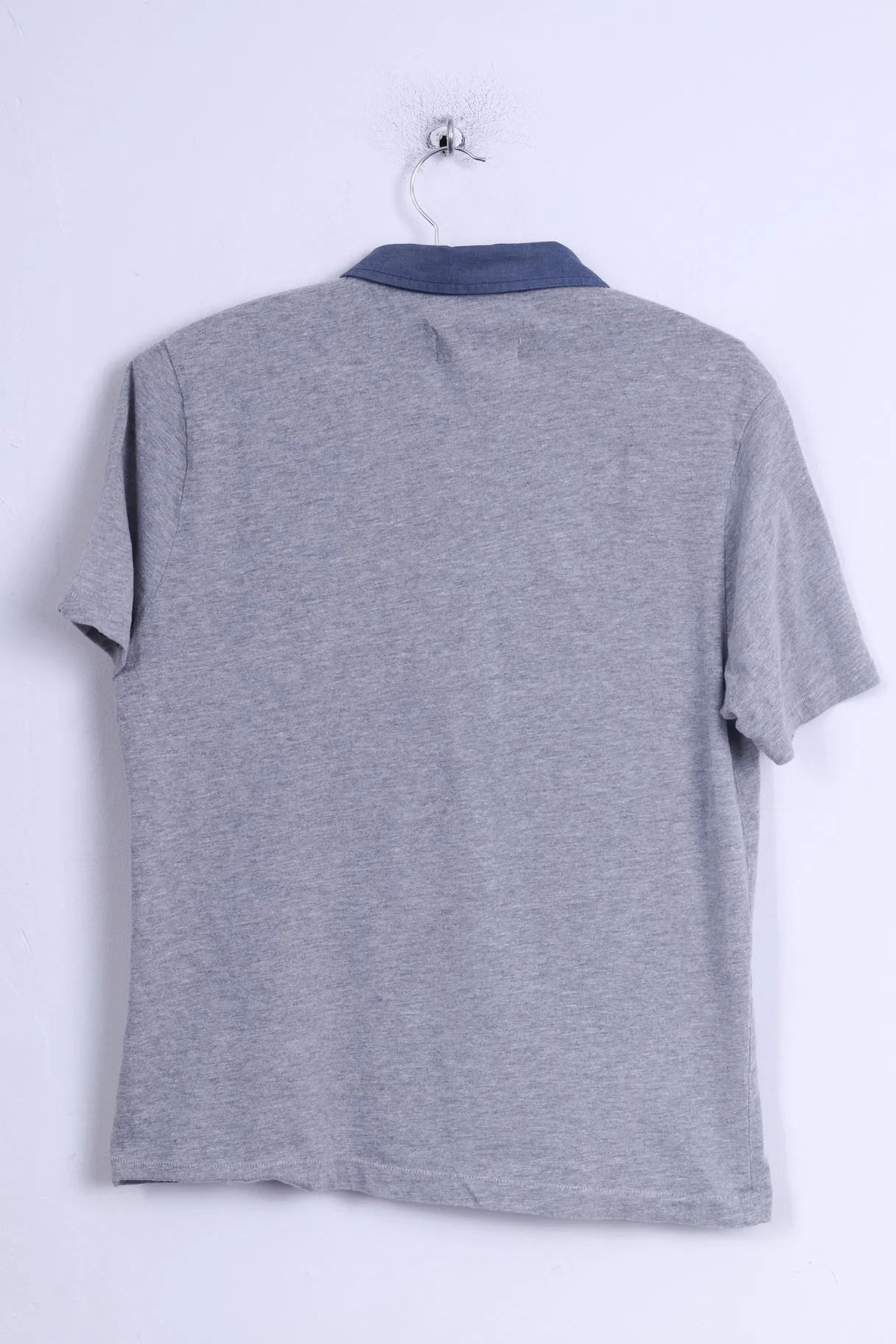 Penguin Mens M (S) Polo Shirt Grey Cotton Blue CollarShort Sleeve
