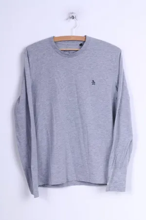 Penguin Mens S Long Sleeved Shirt Cotton Grey Crew Neck