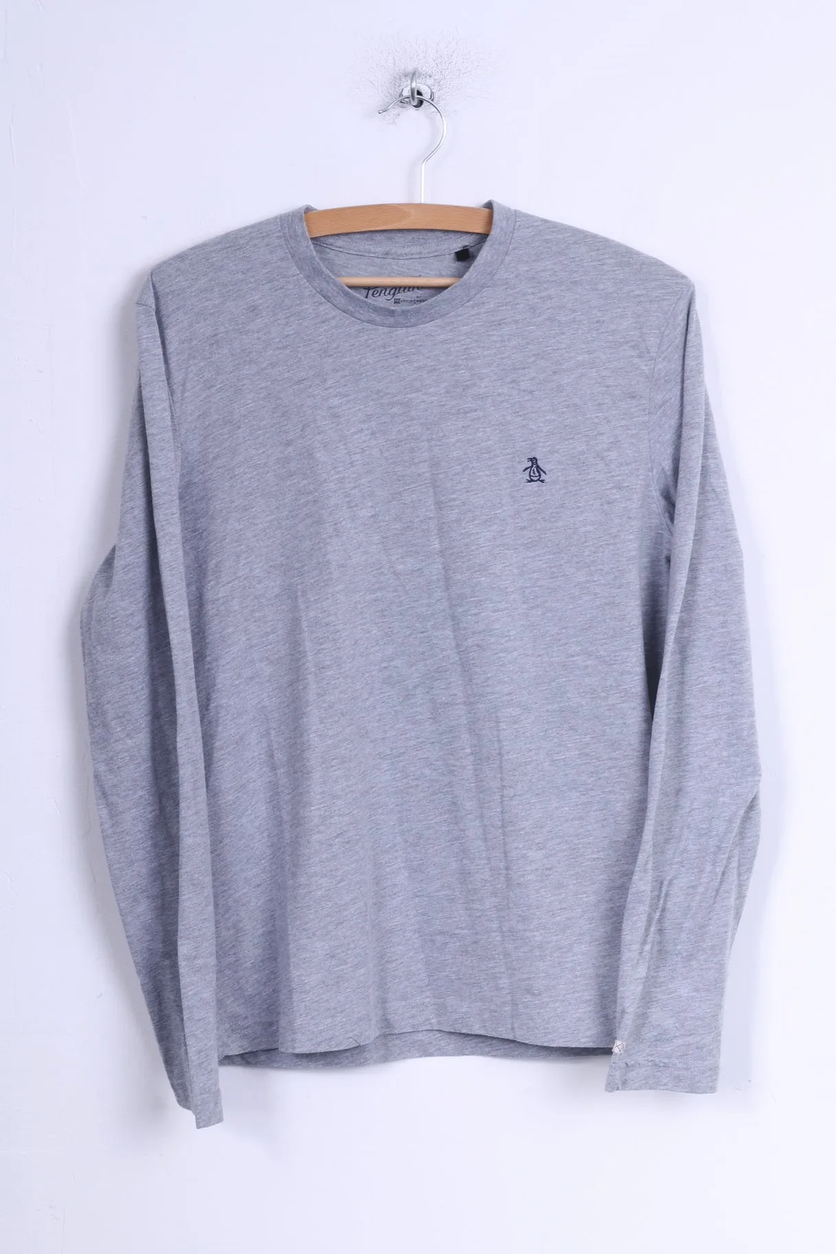 Penguin Mens S Long Sleeved Shirt Cotton Grey Crew Neck