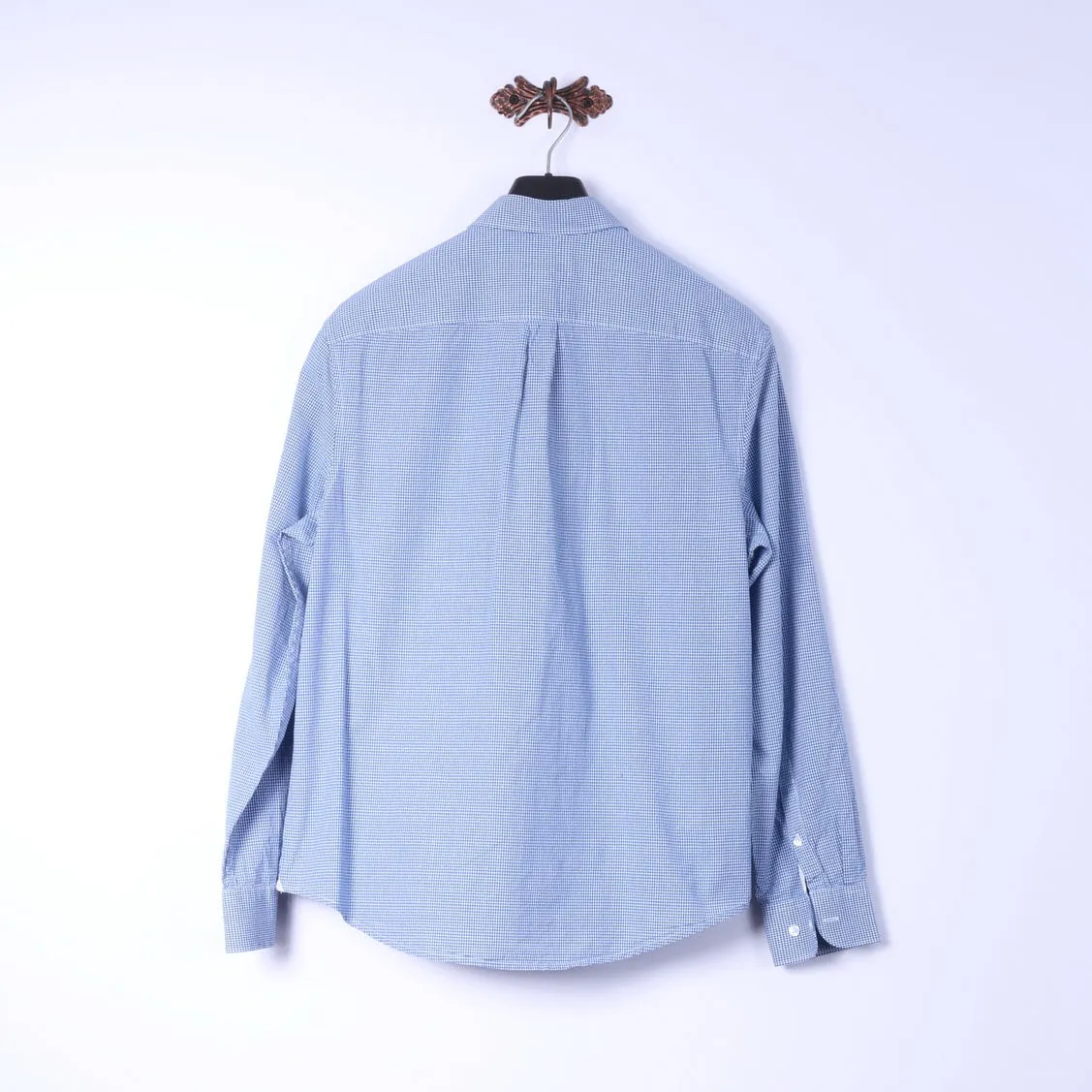 Penguin Mens XL Casual Shirt Mini Check Blue Cotton Heritage Slim Fit Top