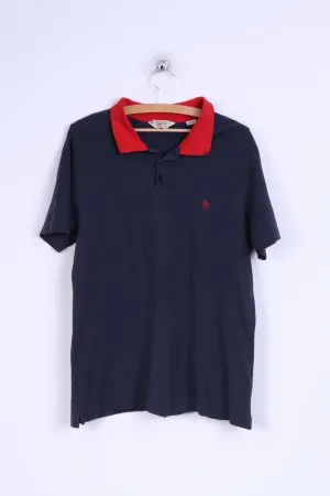 Penguin Mens XL Polo Shirt Navy Cotton Red Collar Detailed Buttons