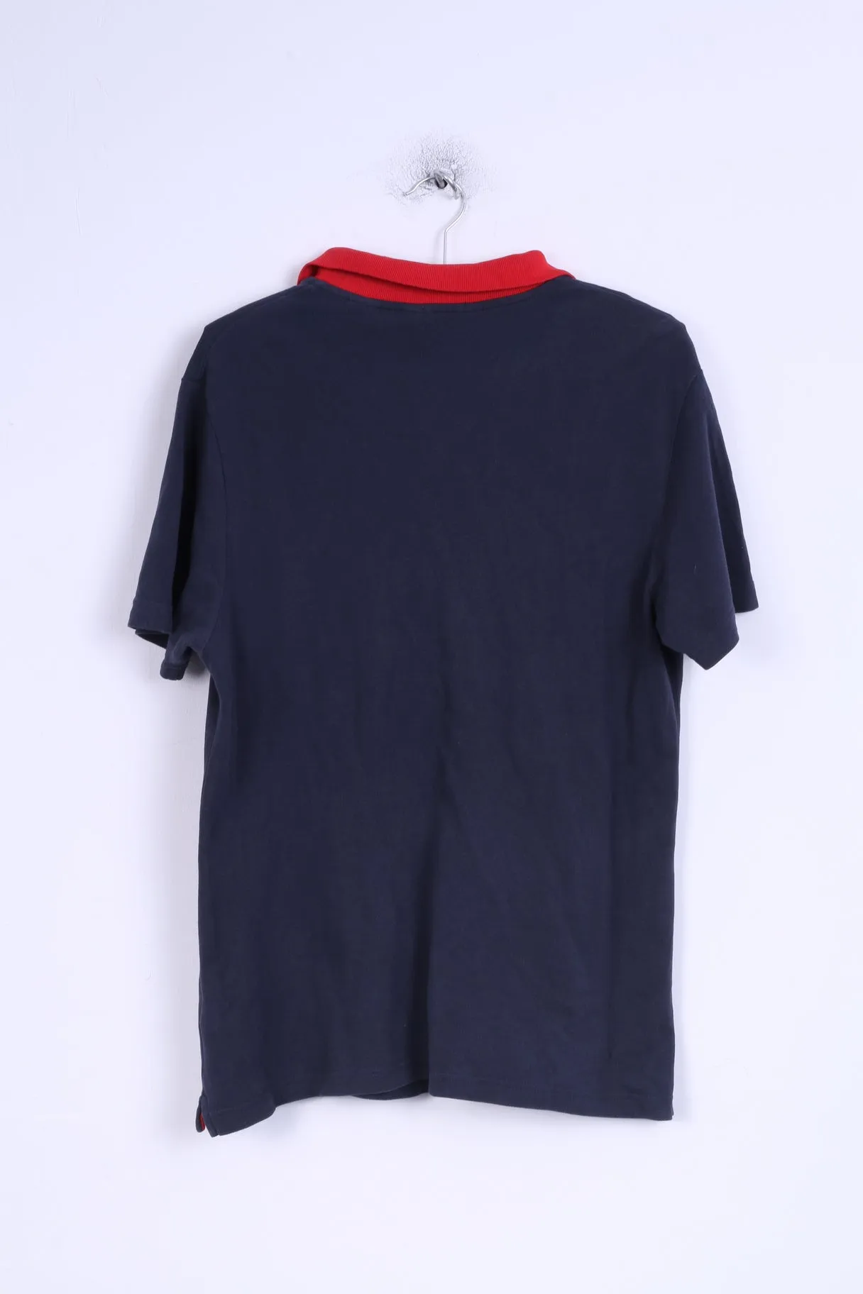 Penguin Mens XL Polo Shirt Navy Cotton Red Collar Detailed Buttons