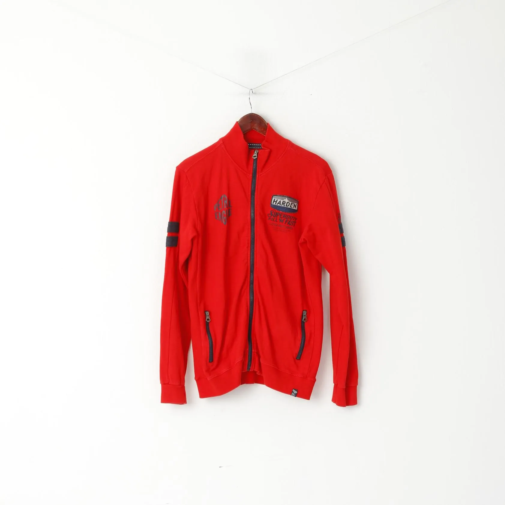 Petrol Industries Men 176 M Sweatshirt Red Cotton Emroidered Engine Zip Up Top