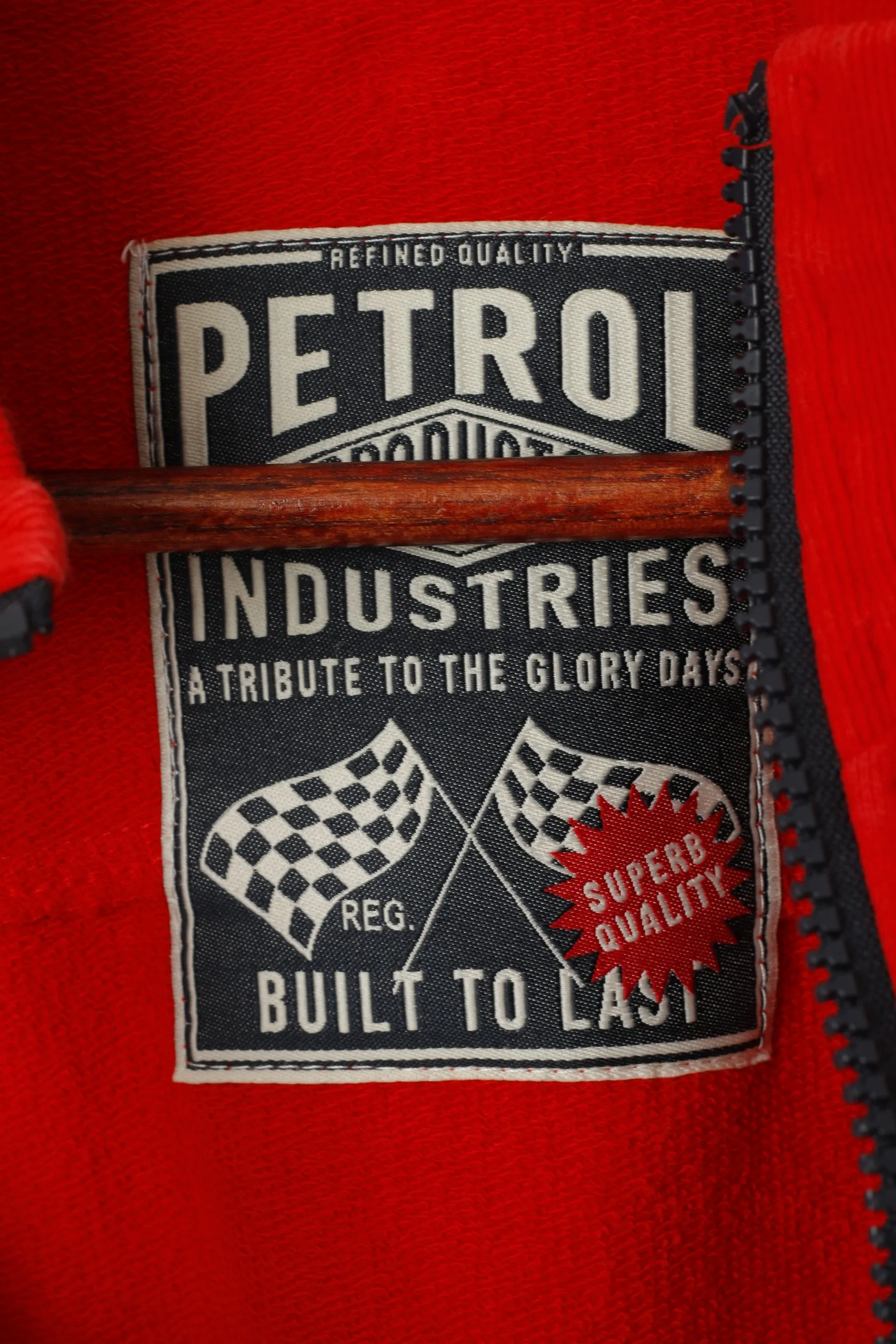 Petrol Industries Men 176 M Sweatshirt Red Cotton Emroidered Engine Zip Up Top