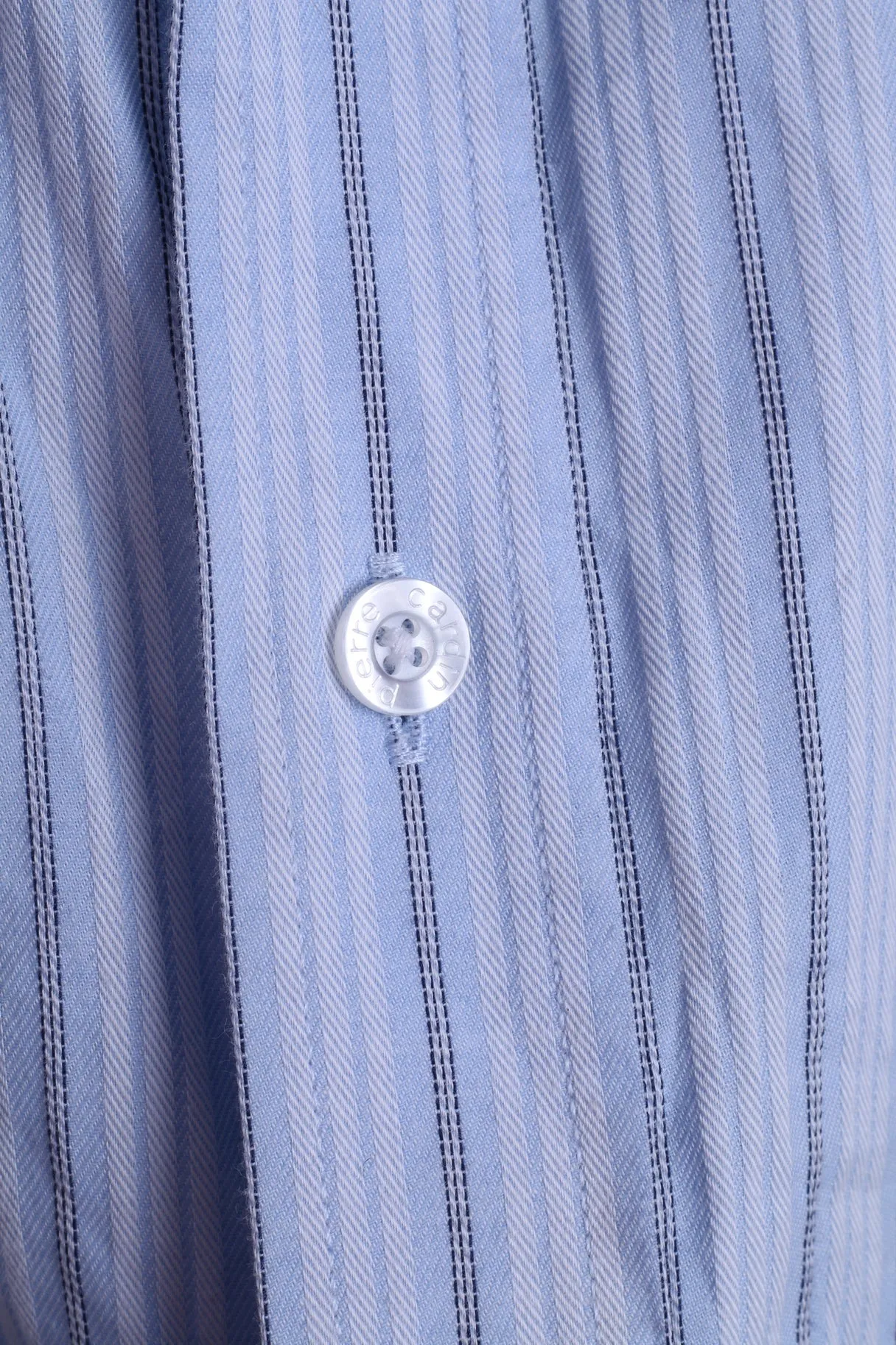 Pierre Cardin Mens 17 43 XL Casual Shirt Blue Cuffs Striped Cotton Detailed Buttons
