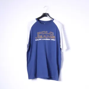 Polo Jeans Ralph Lauren Mens L T- Shirt Crew Neck Blue Logo Top
