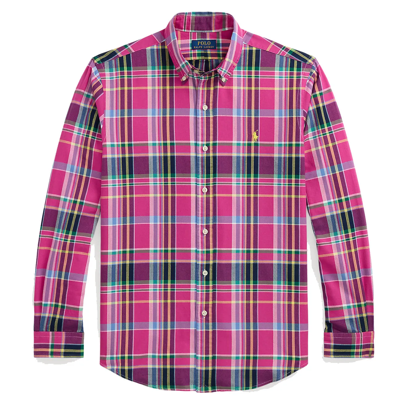 Polo Ralph Lauren Custom Fit Button Down Check Shirt Pink Navy Multi