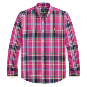 Polo Ralph Lauren Custom Fit Button Down Check Shirt Pink Navy Multi