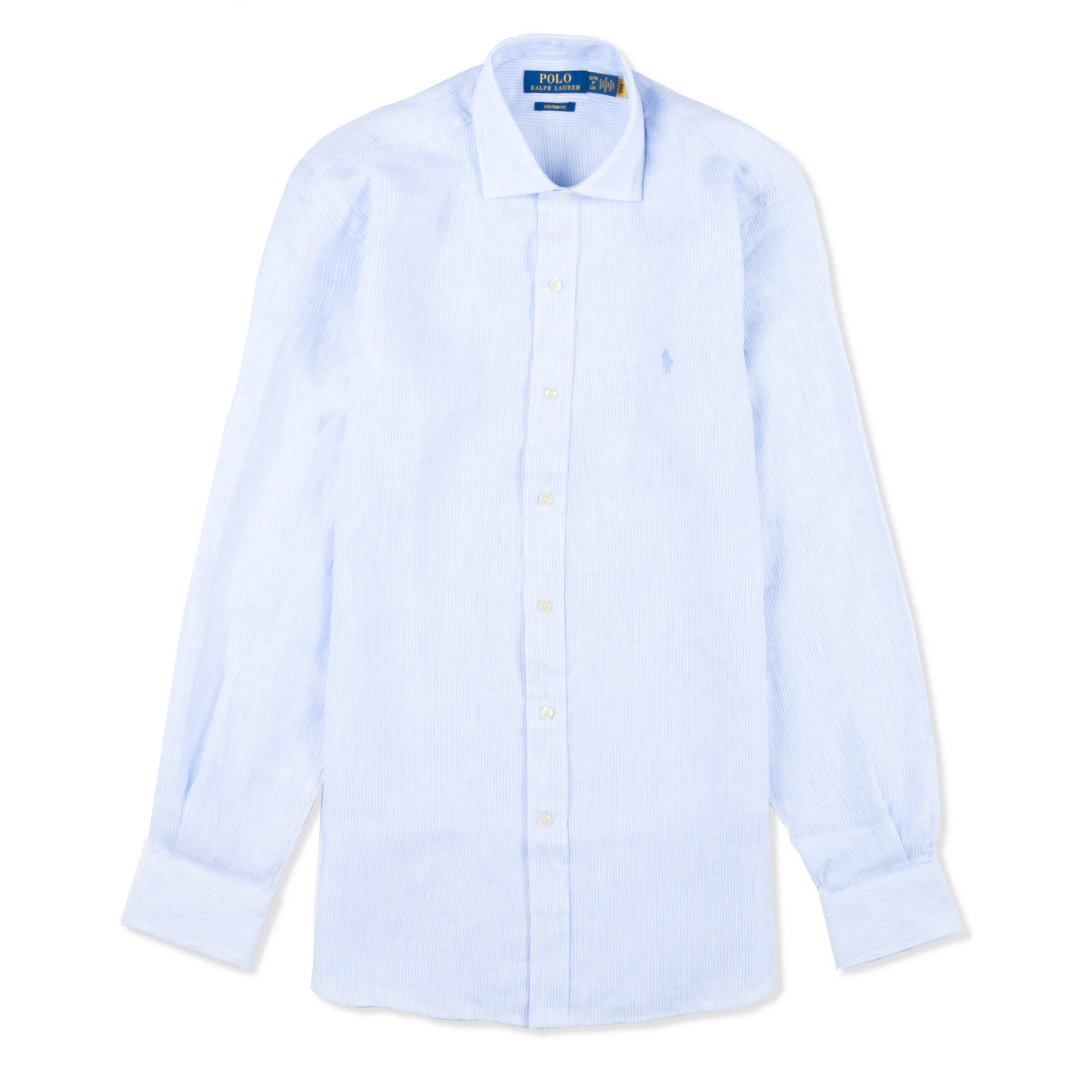 Polo Ralph Lauren Custom Fit Striped Linen Shirt Cabana Blue White