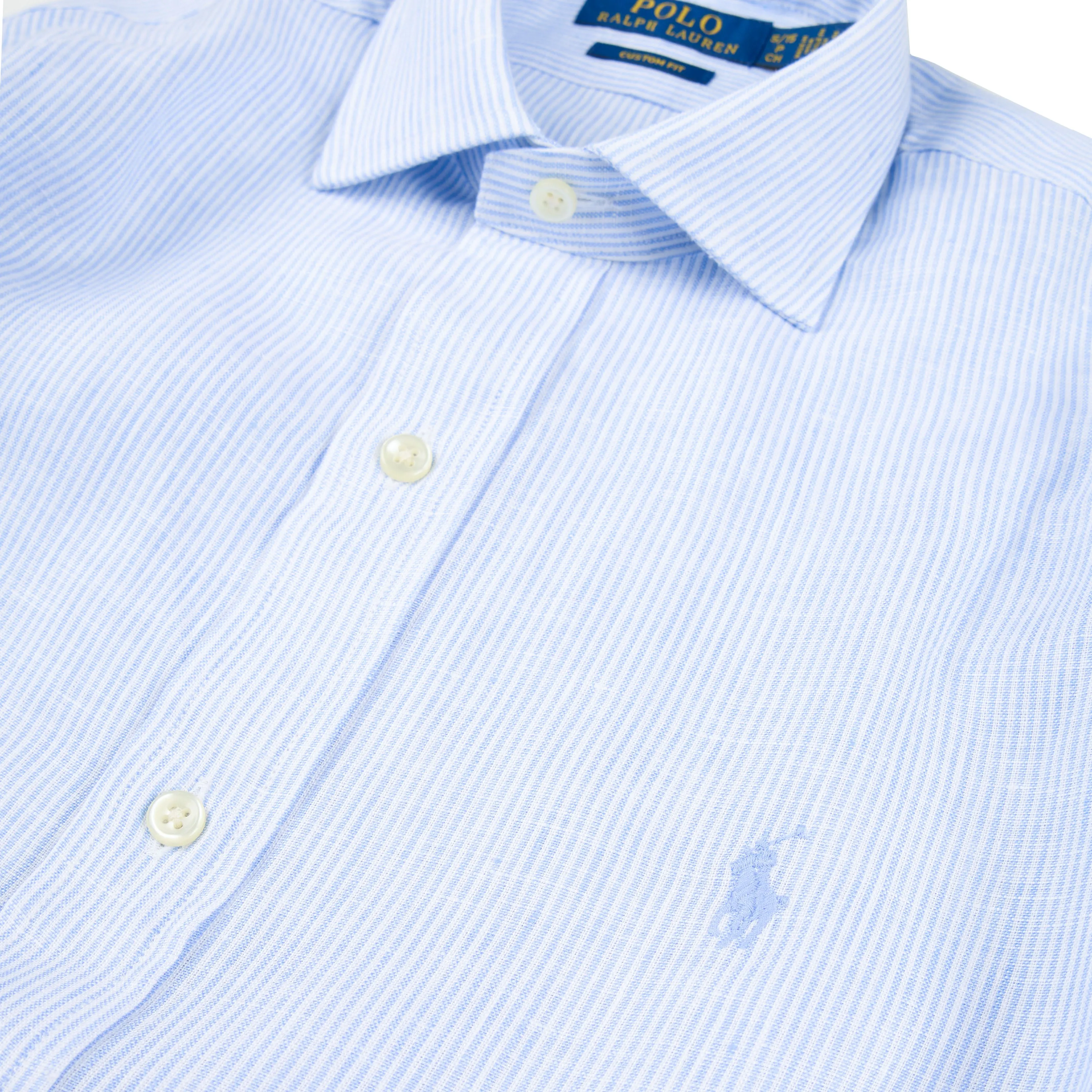 Polo Ralph Lauren Custom Fit Striped Linen Shirt Cabana Blue White
