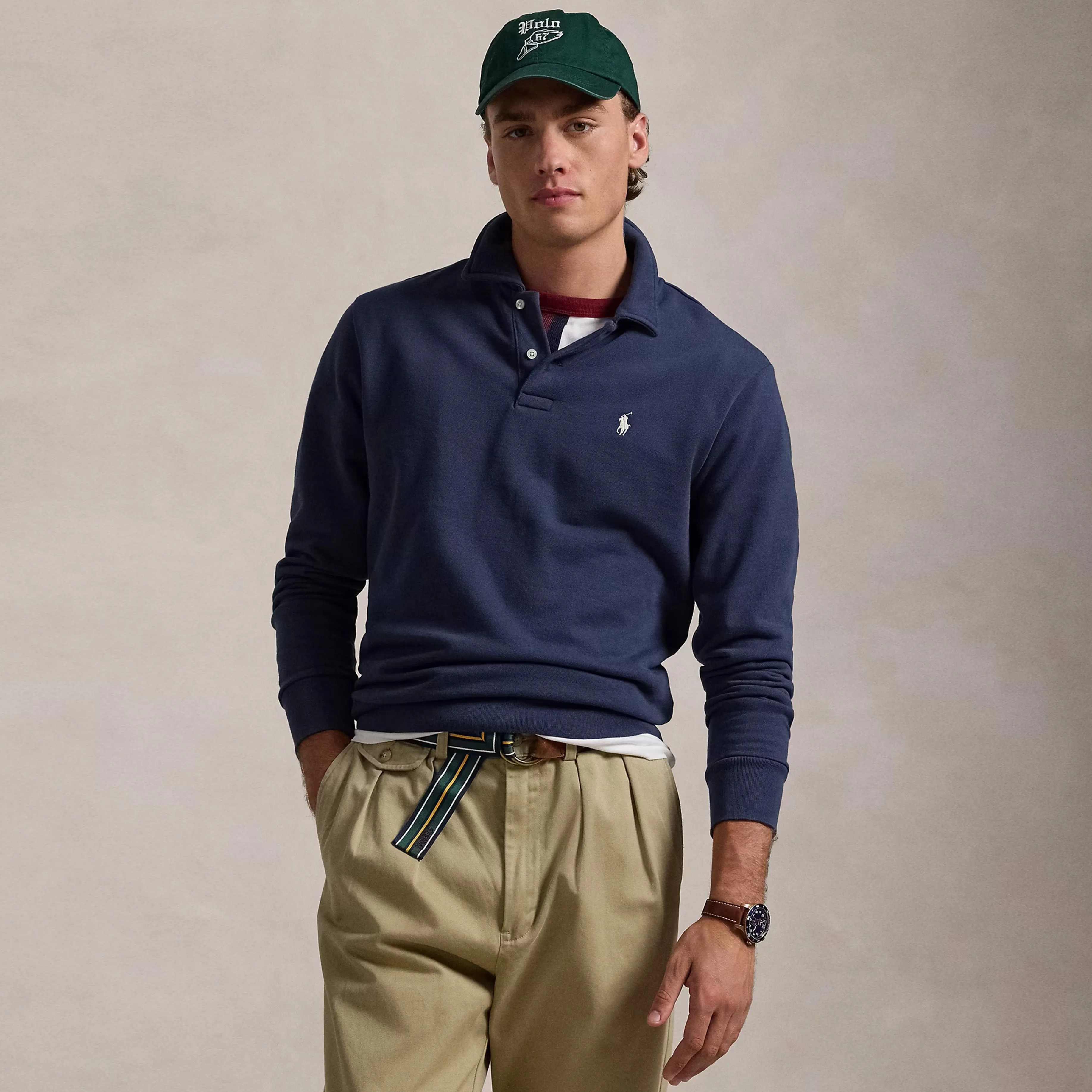 Polo Ralph Lauren Loopback Fleece Polo Collar Sweatshirt Cruise Navy