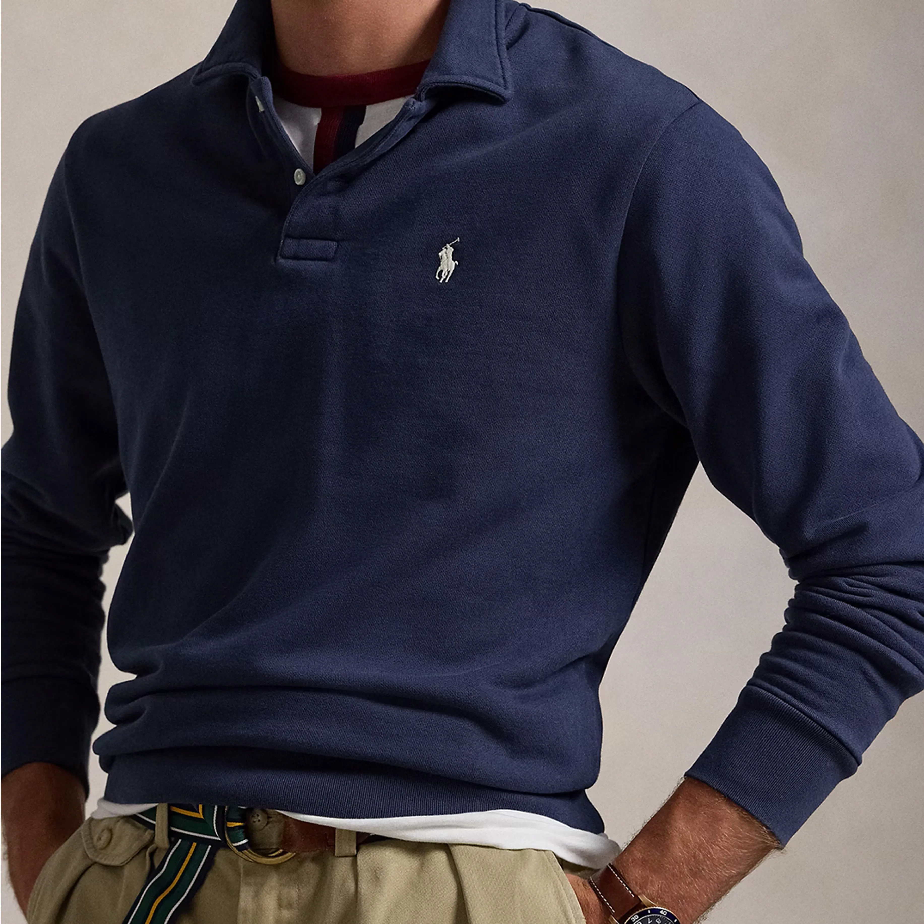 Polo Ralph Lauren Loopback Fleece Polo Collar Sweatshirt Cruise Navy