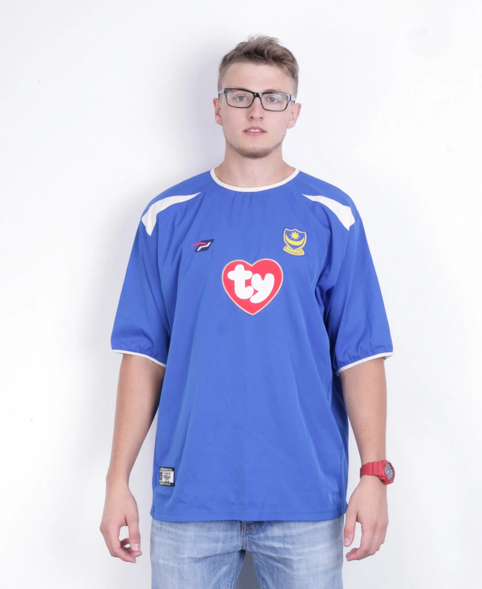 Portsmouth F.C. Mens XL Shirt Crew Neck Sport Short Sleeve
