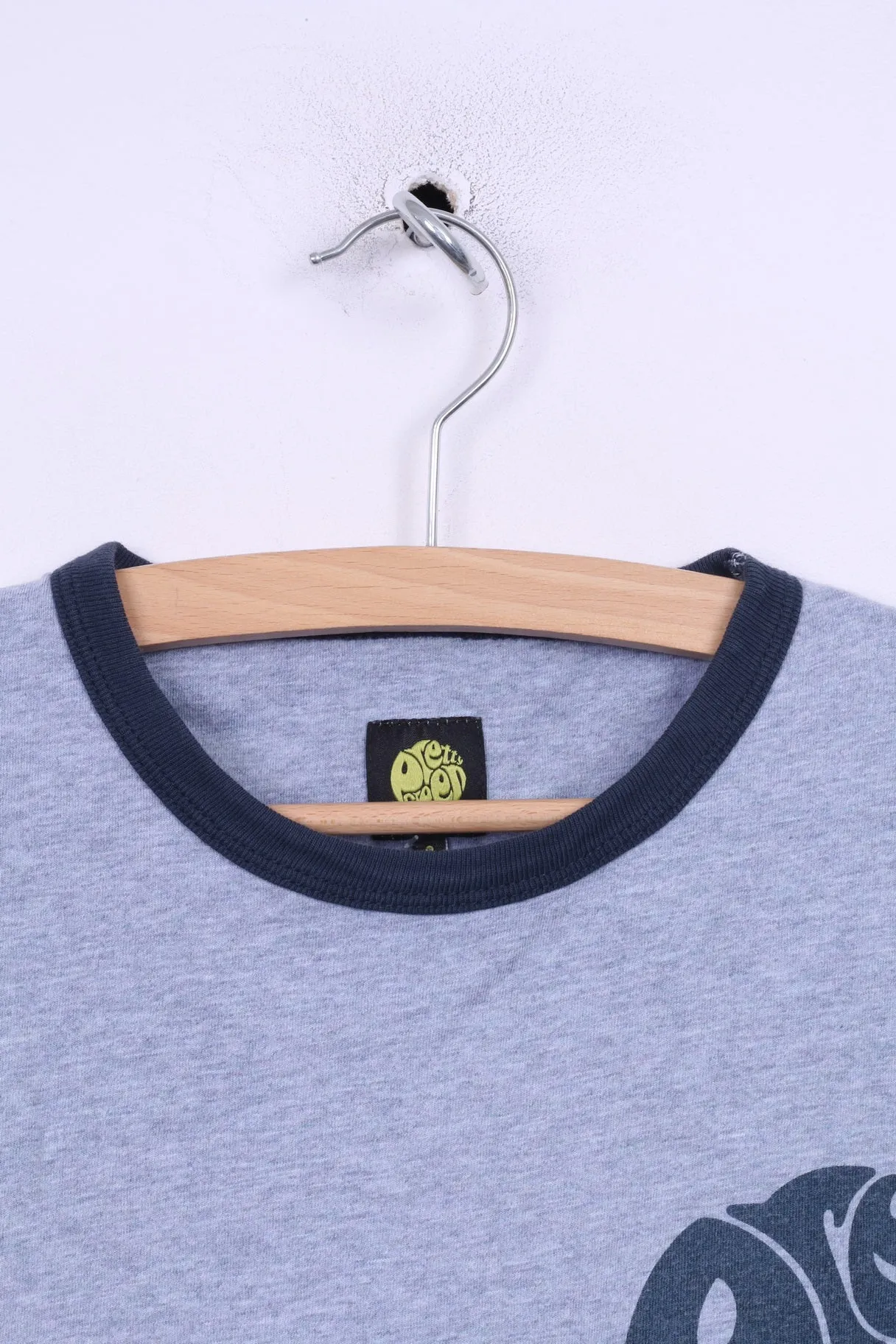 Pretty Green Mens S T-Shirt Grey Crew Neck Pocket Summer Top Cotton