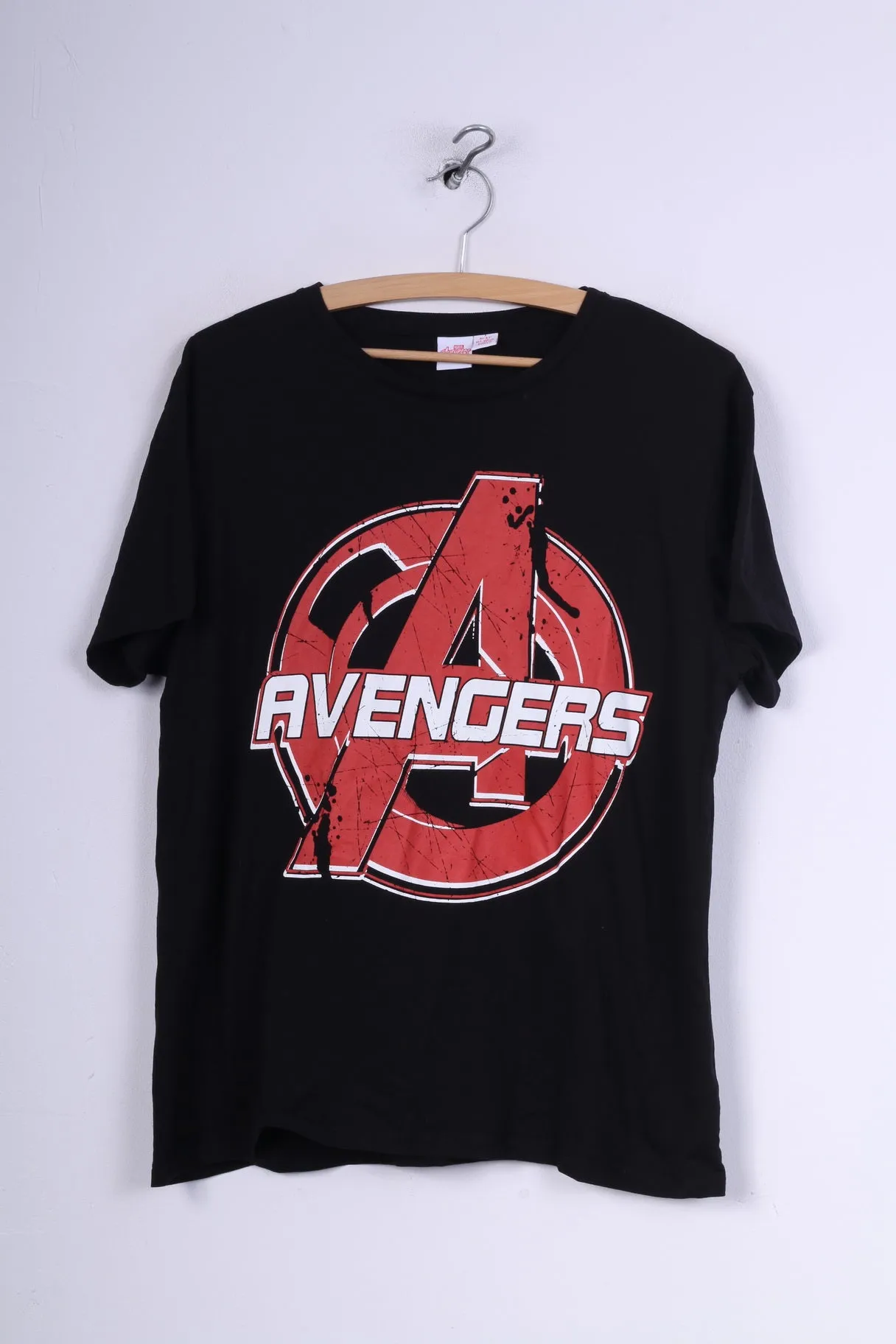 Primark Marvel Avengers Mens L (S) T-Shirt Graphic Print Black Top Cotton