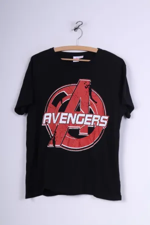 Primark Marvel Avengers Mens L (S) T-Shirt Graphic Print Black Top Cotton
