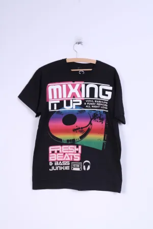 Primark Mens M T-Shirt Cotton Black Graphic Vinyl Mashups Summer