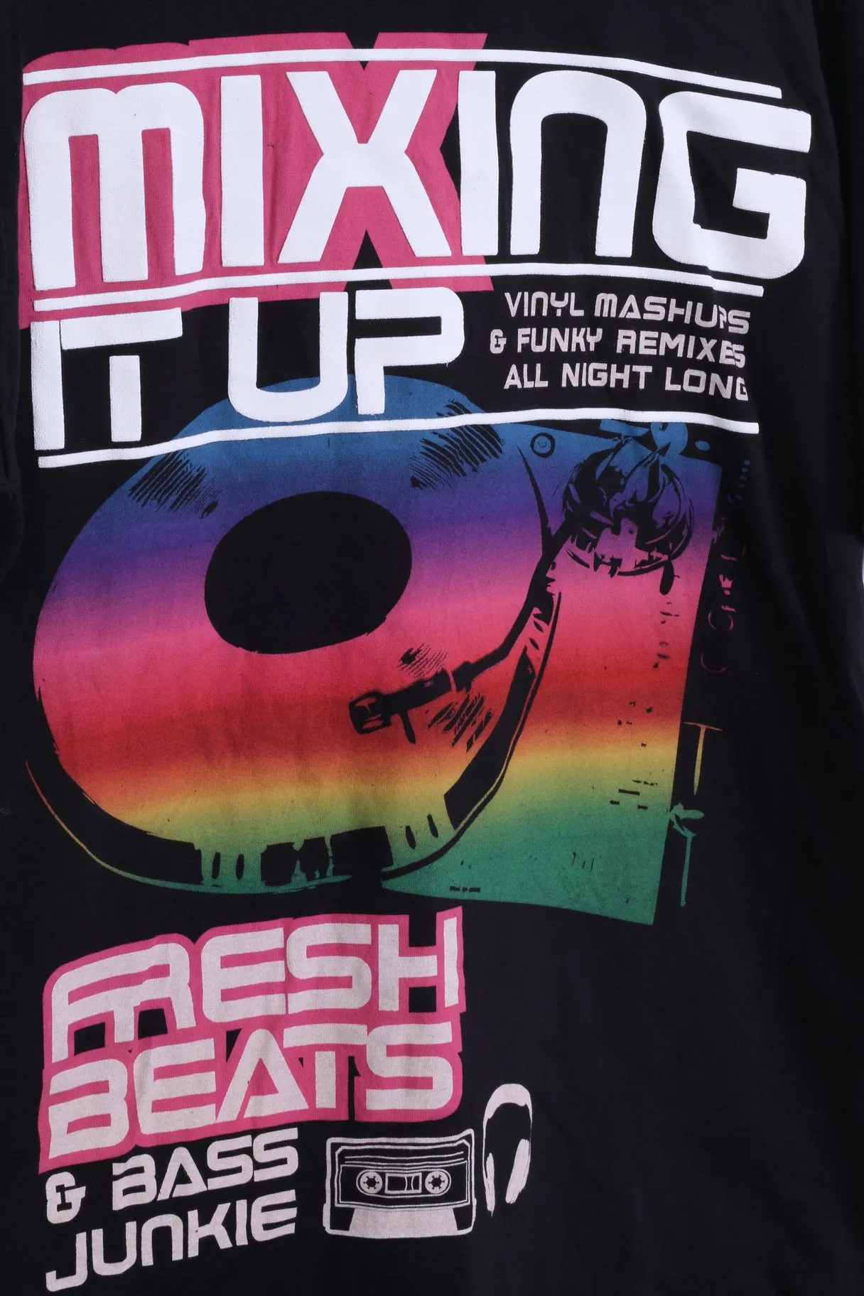Primark Mens M T-Shirt Cotton Black Graphic Vinyl Mashups Summer