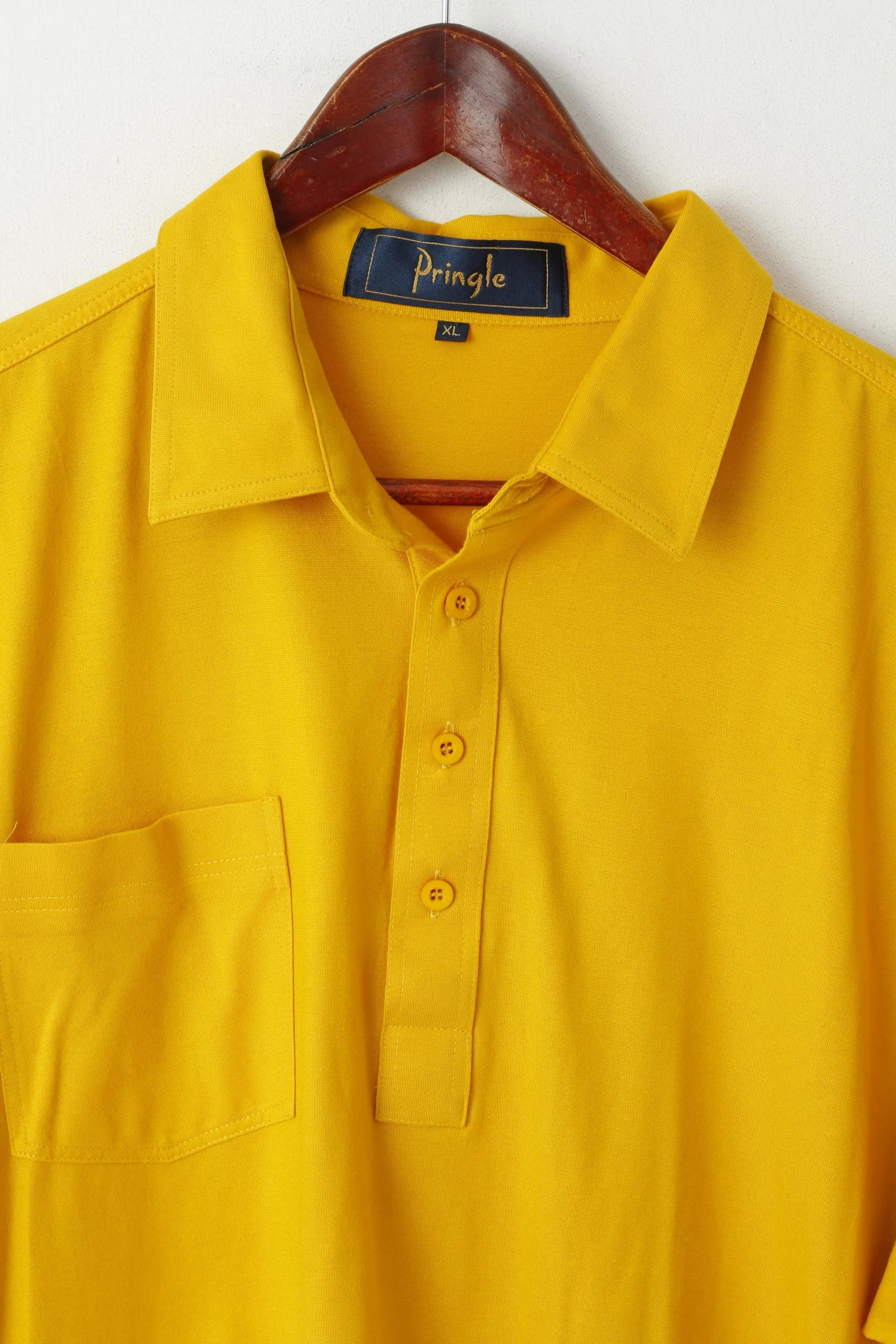 Pringle Mens XL Polo Shirt Buttons Detailed Mustard Cotton Top