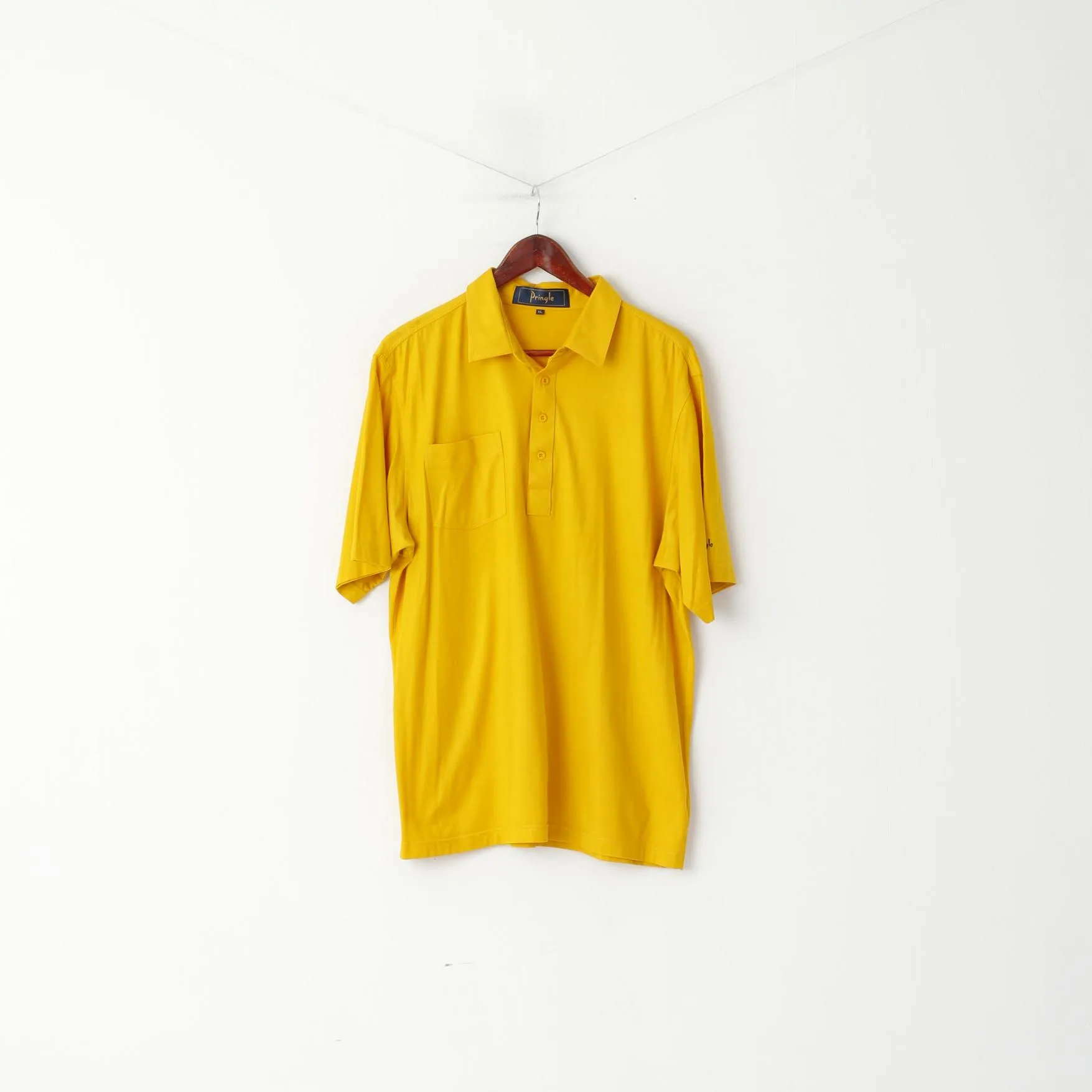 Pringle Mens XL Polo Shirt Buttons Detailed Mustard Cotton Top