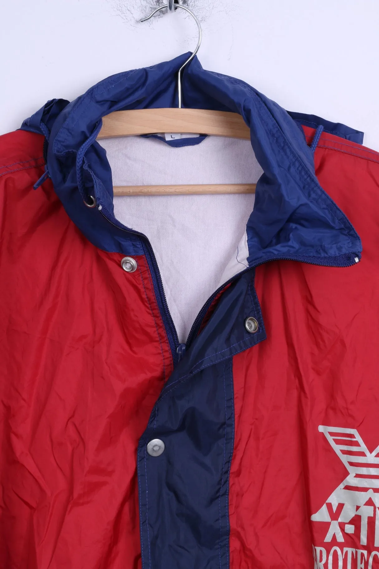 Protection Base Mens L Jacket Red Nylon Waterproof Hidden Hood Sport Top