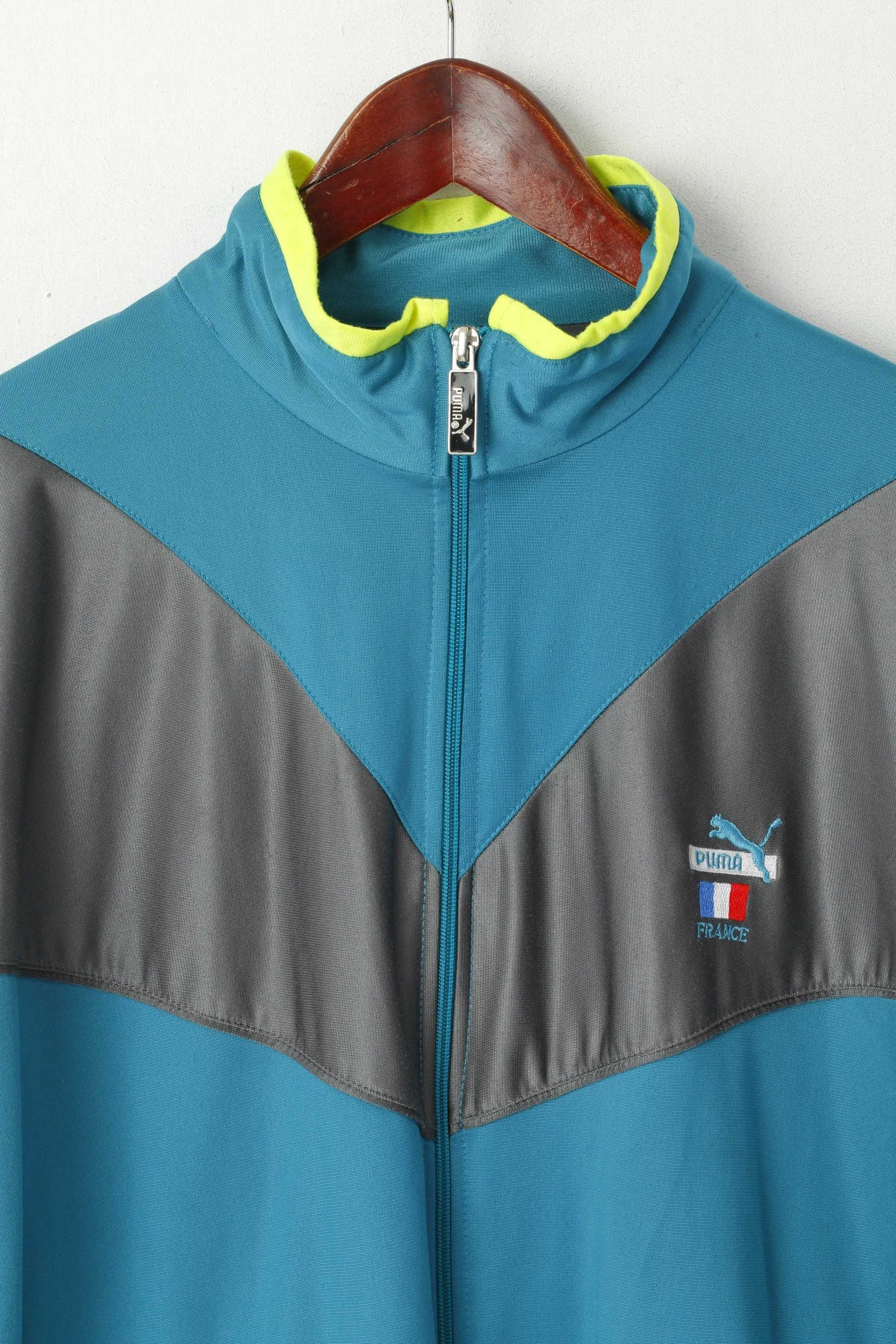 Puma International Men 38 S Sweatshirt Turquoise France Vintage Zip Up Tracksuit Top
