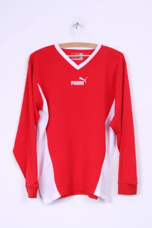 Puma Mens M Long Sleeved Shirt Red Sport V Neck Trainig Top